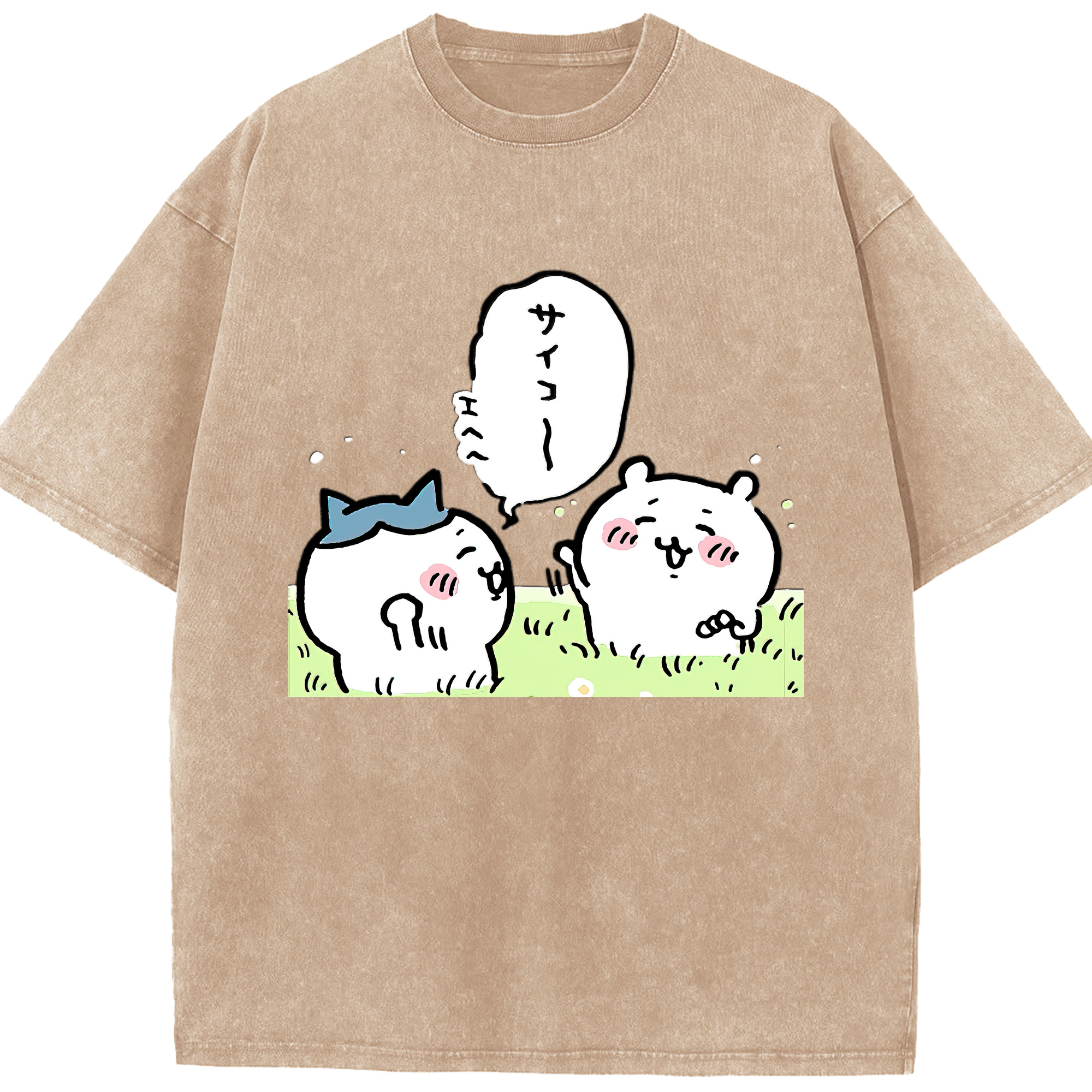 （画像用） ちいかわ ちいかわ Chii-kawa chiikawa 綿100% ヴィンテージ風 半袖Tシャツ（フロントプリント）