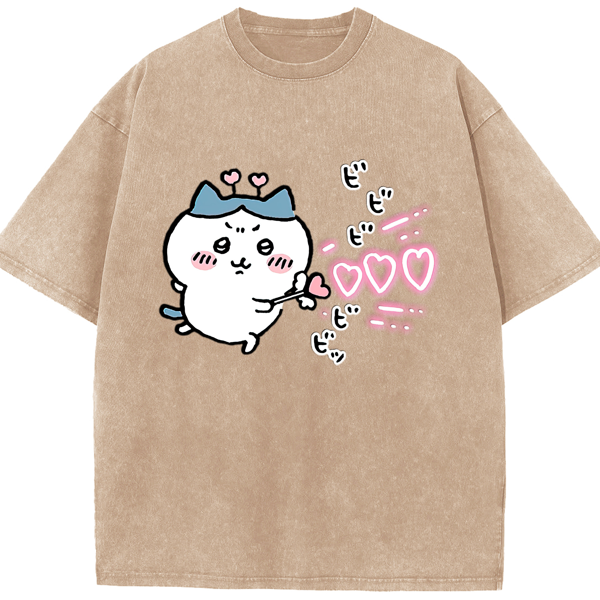 （画像用） ちいかわ ハチワレ Chii-kawa hachiware 綿100% ヴィンテージ風 半袖Tシャツ（フロントプリント）