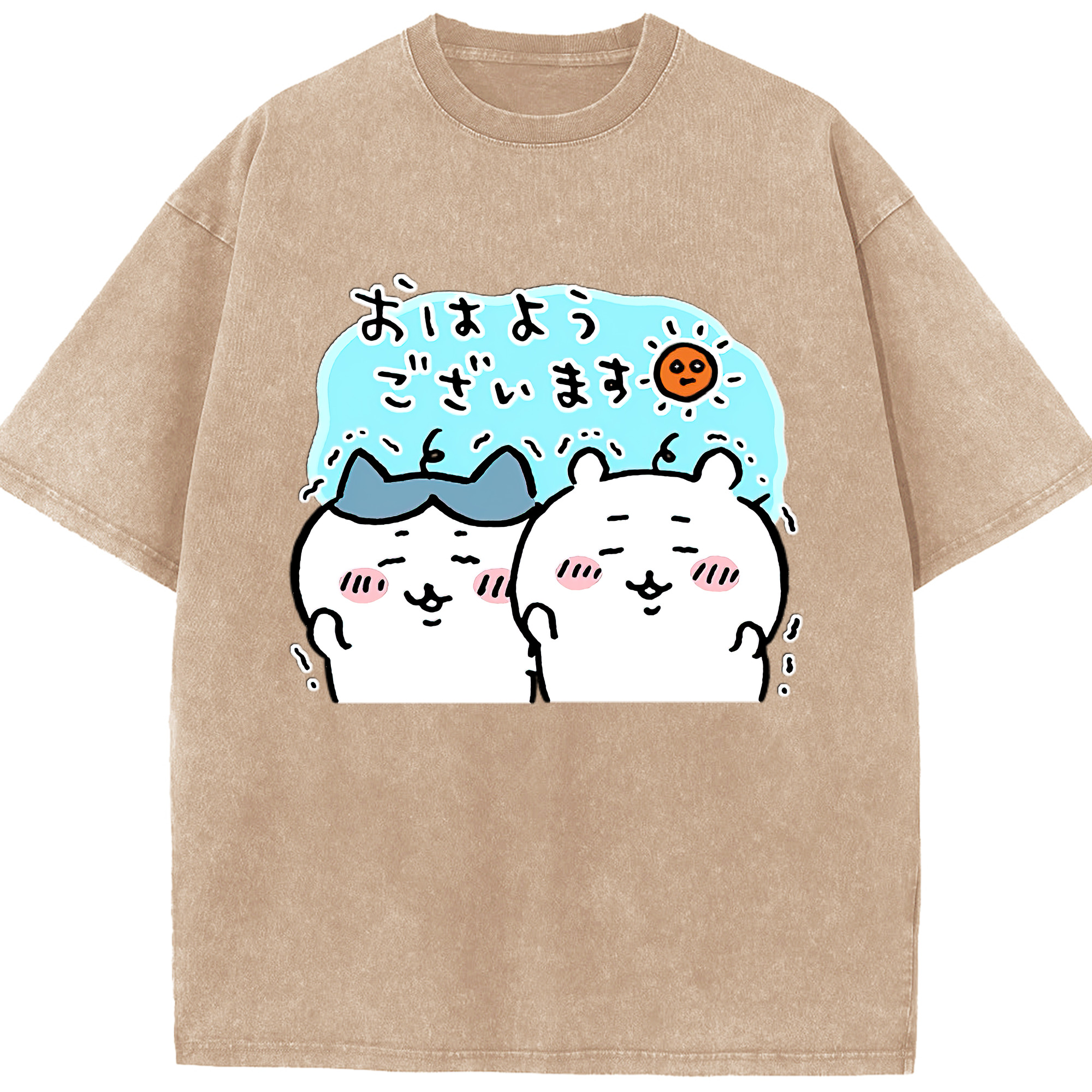 （画像用） ちいかわ ハチワレ Chii-kawa hachiware 綿100% ヴィンテージ風 半袖Tシャツ（フロントプリント）