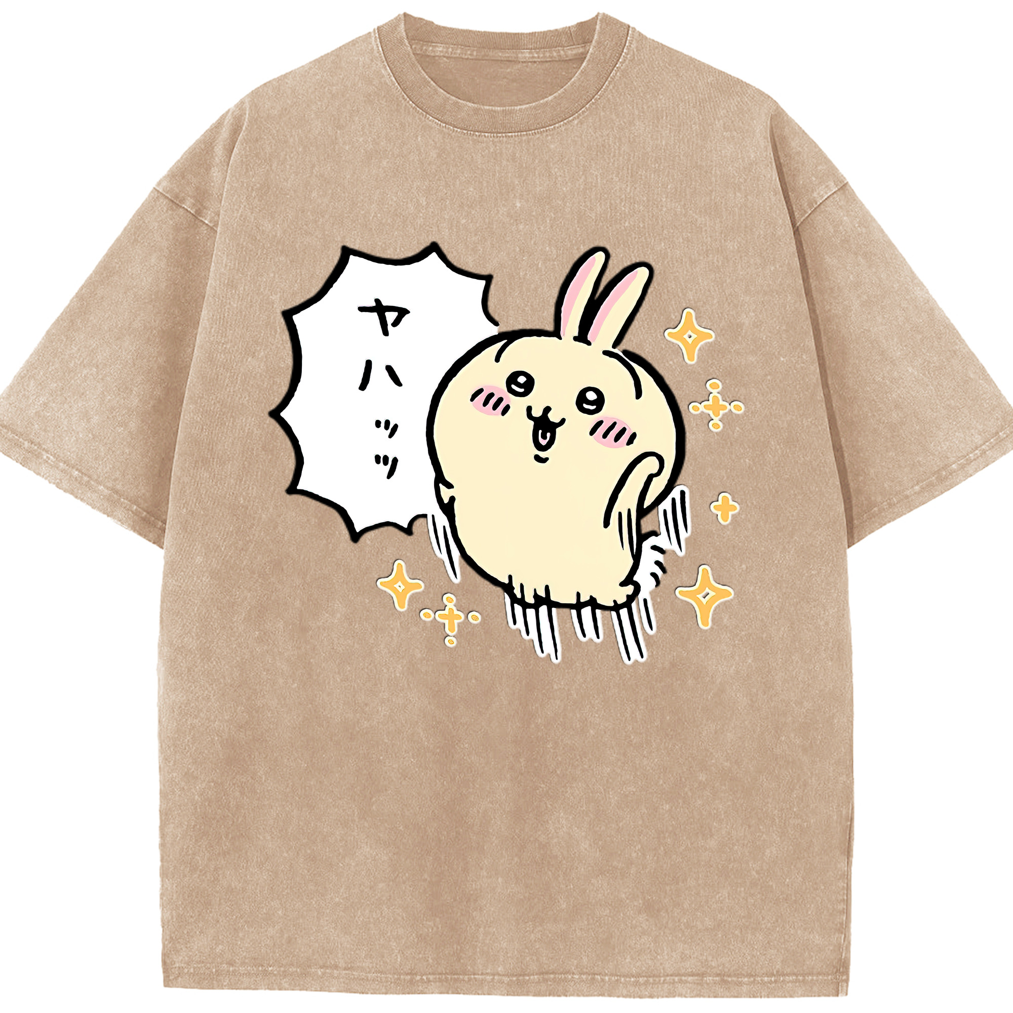 （画像用） ちいかわ うさぎ Chii-kawa usagi 綿100% ヴィンテージ風 半袖Tシャツ（フロントプリント）