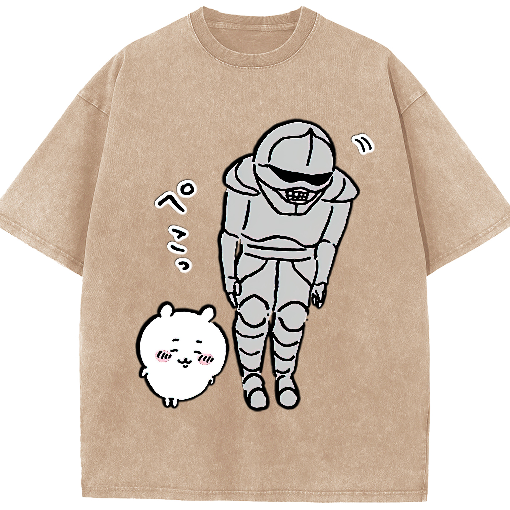 （画像用） ちいかわ 労働の鎧さん Chii-kawa Mr. Armor of Labor 綿100% ヴィンテージ風 半袖Tシャツ（フロントプリント）