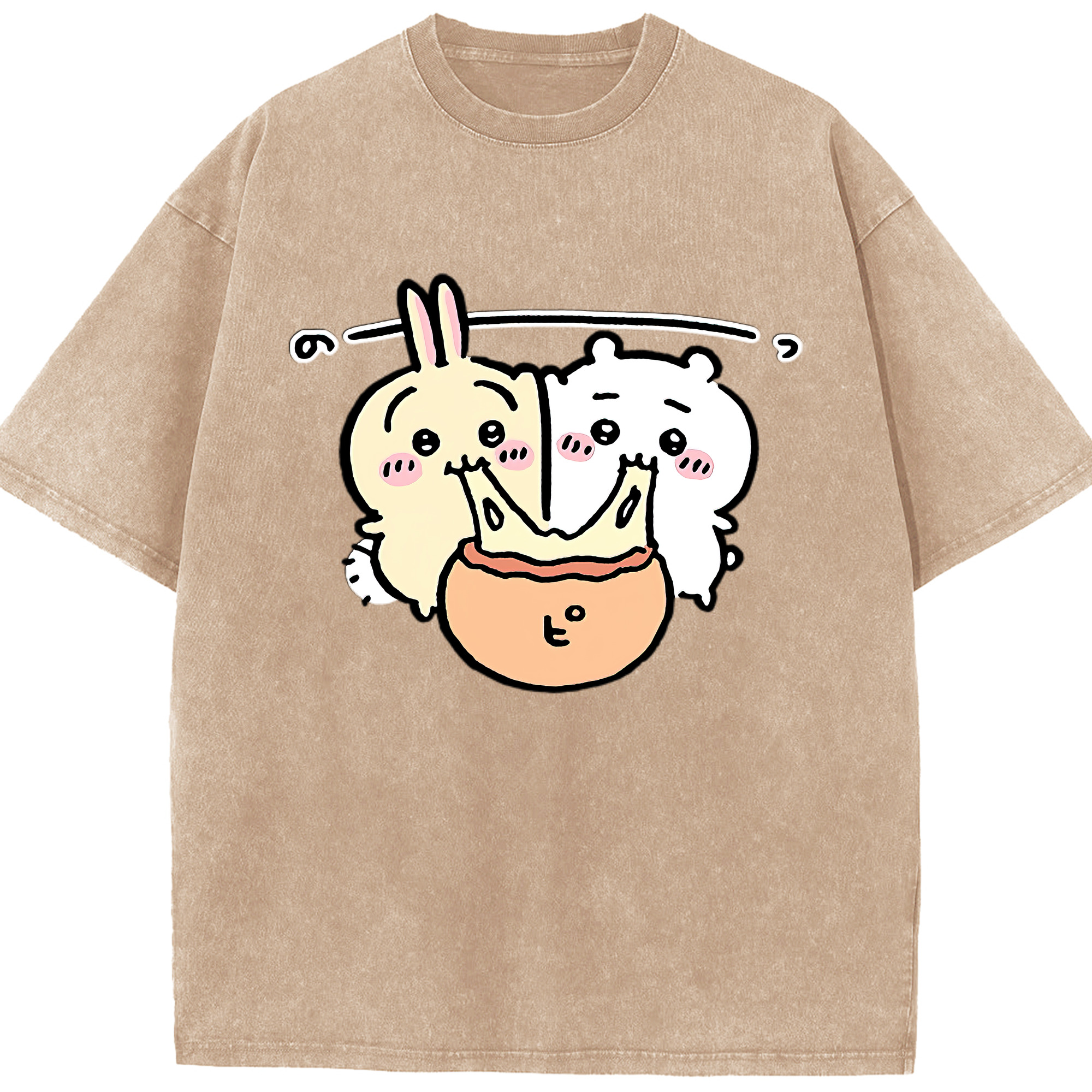 （画像用） ちいかわ うさぎ Chii-kawa usagi 綿100% ヴィンテージ風 半袖Tシャツ（フロントプリント）