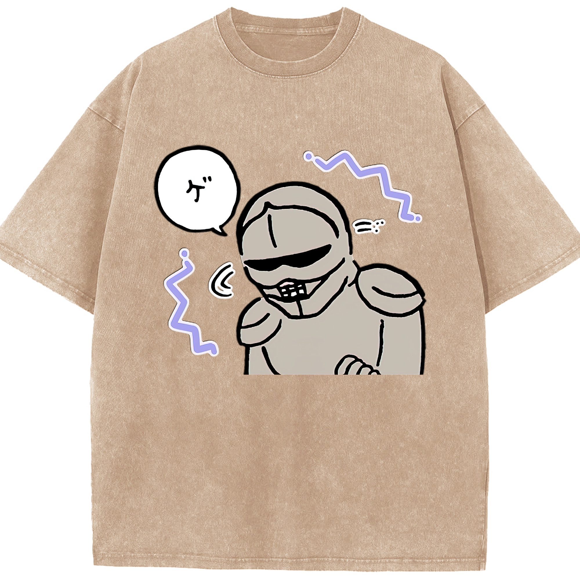 （画像用） ちいかわ 労働の鎧さん Chii-kawa Mr. Armor of Labor 綿100% ヴィンテージ風 半袖Tシャツ（フロントプリント）