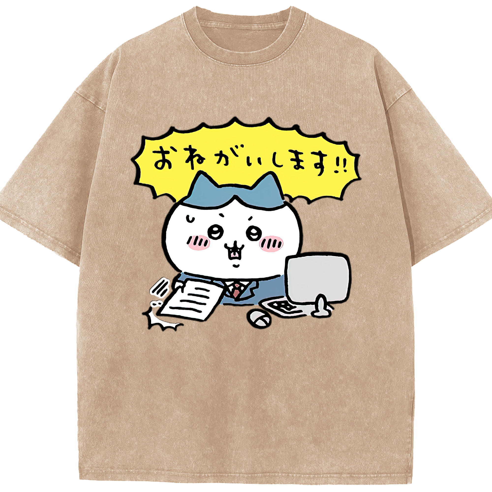 （画像用） ちいかわ ハチワレ Chii-kawa hachiware 綿100% ヴィンテージ風 半袖Tシャツ（フロントプリント）