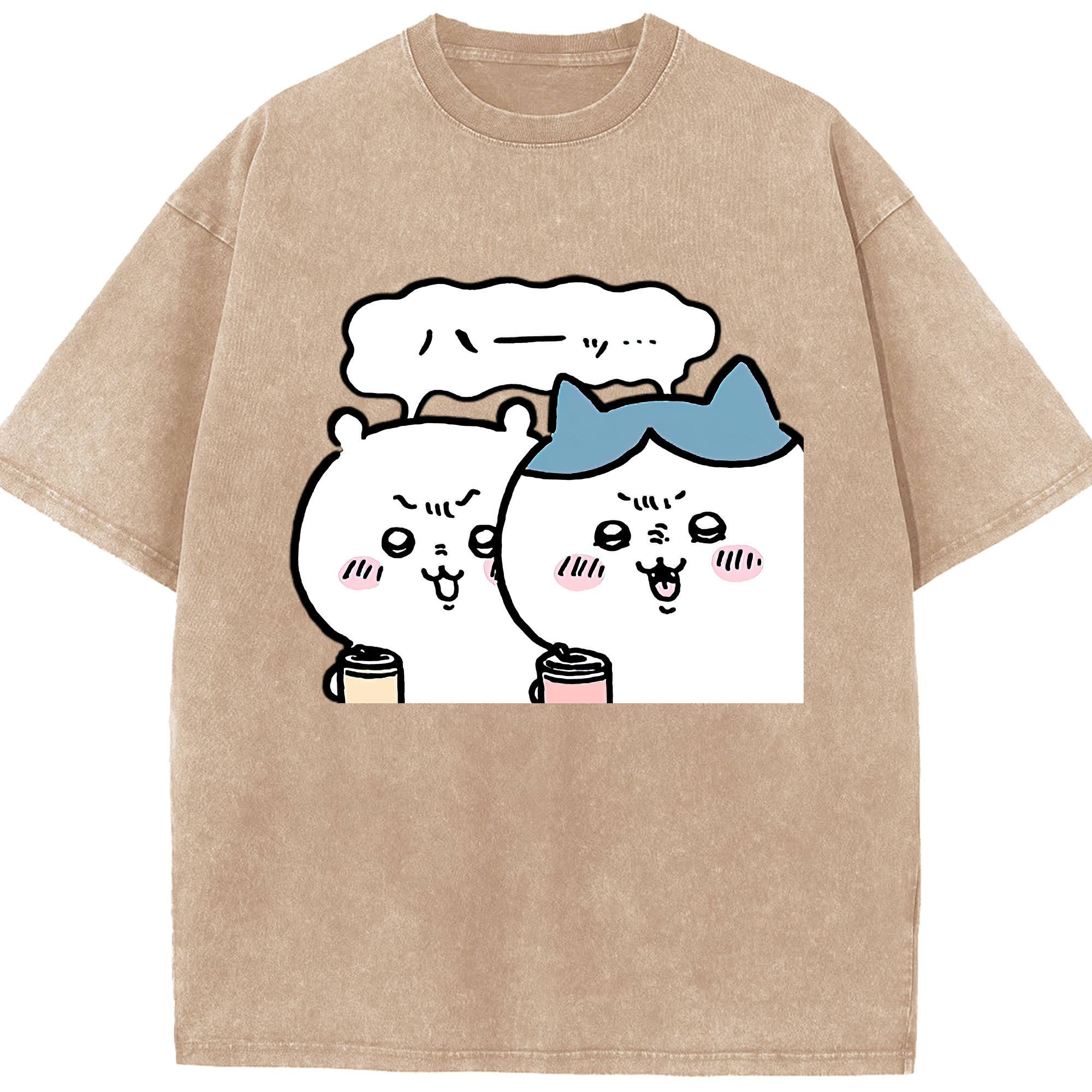 （画像用） ちいかわ ハチワレ Chii-kawa hachiware 綿100% ヴィンテージ風 半袖Tシャツ（フロントプリント）