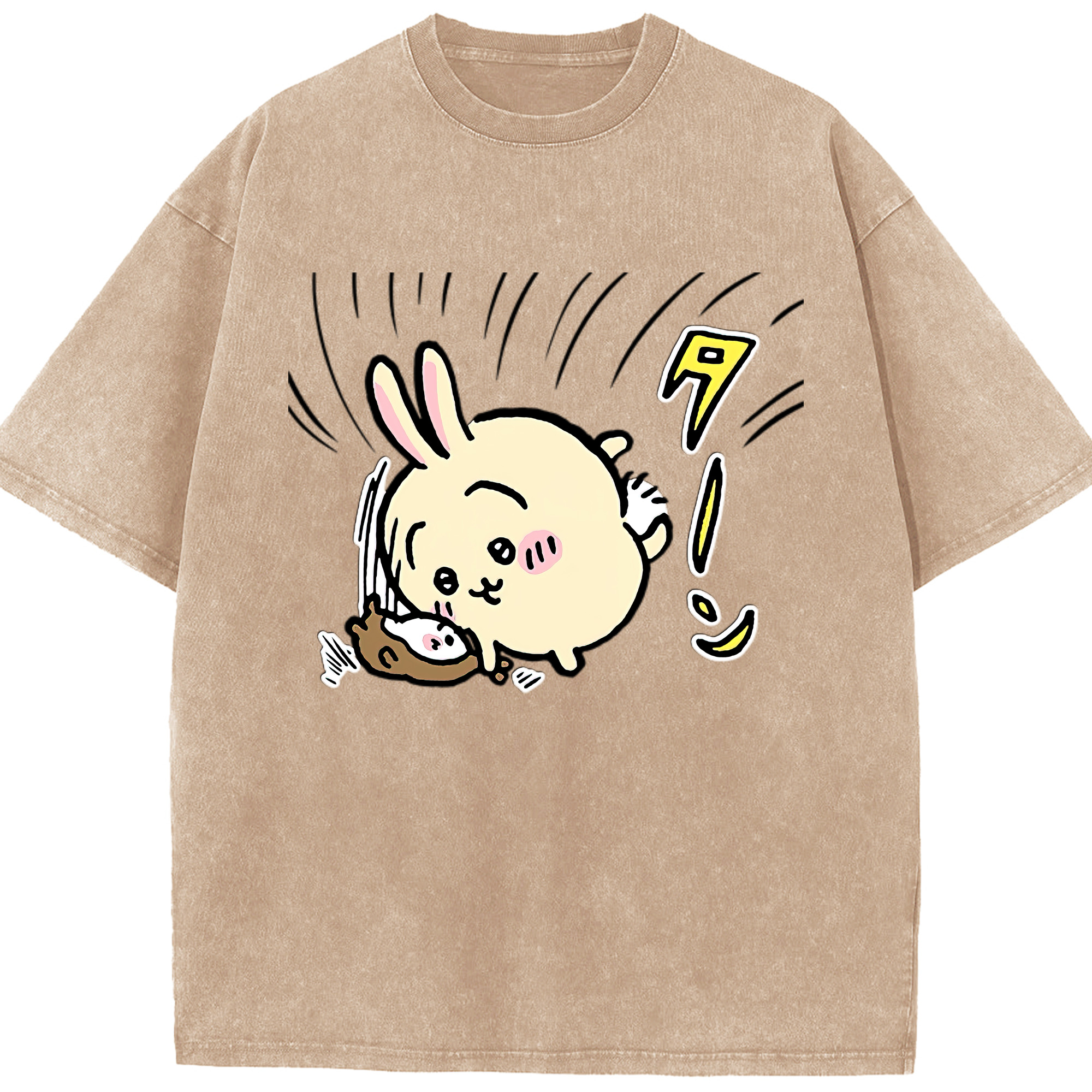 （画像用） ちいかわ うさぎ Chii-kawa usagi 綿100% ヴィンテージ風 半袖Tシャツ（フロントプリント）