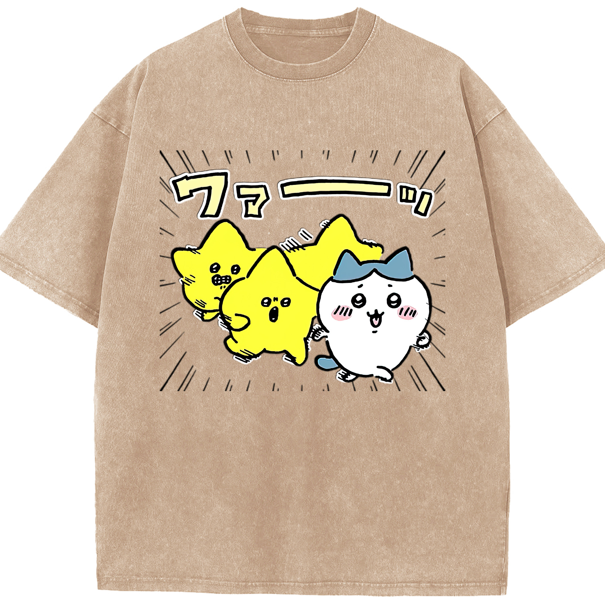 （画像用） ちいかわ 流れ星 Chii-kawa Shooting star 綿100% ヴィンテージ風 半袖Tシャツ（フロントプリント）