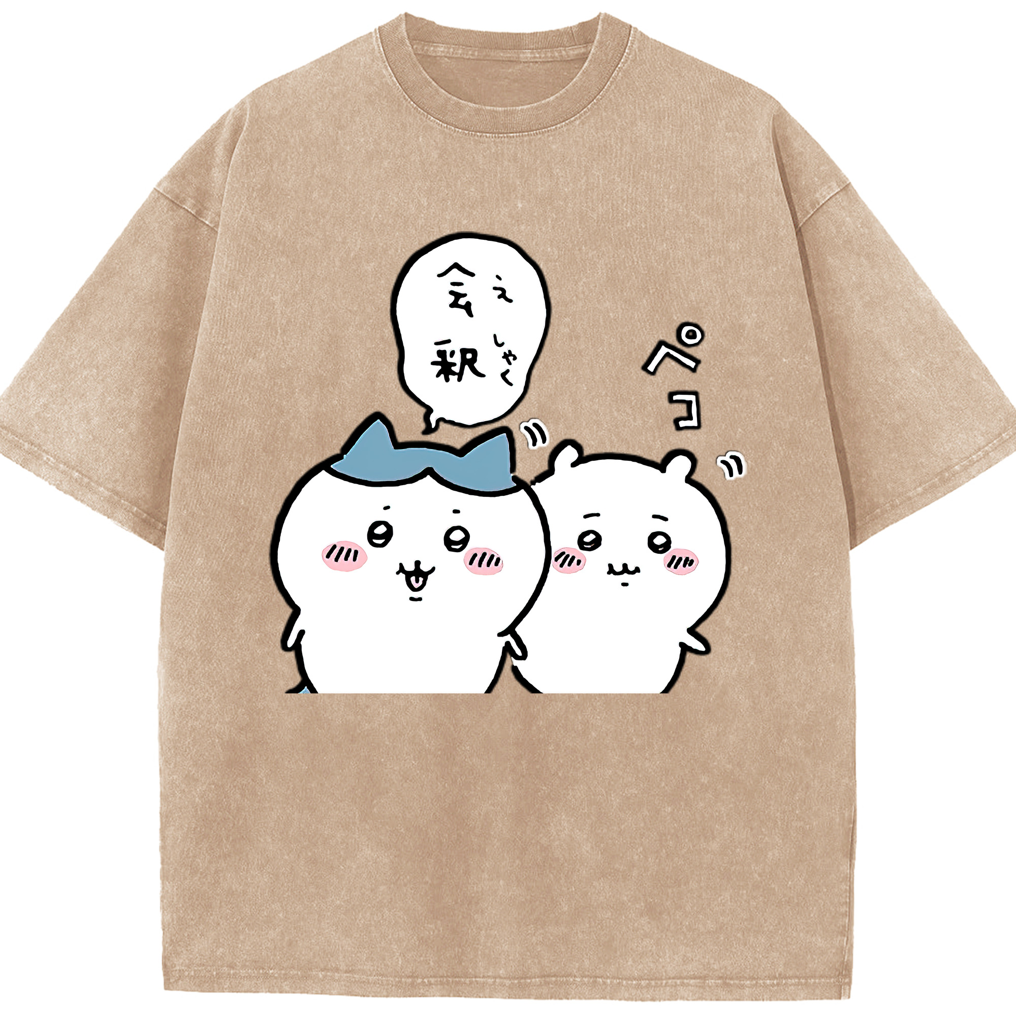 （画像用） ちいかわ ハチワレ Chii-kawa hachiware 綿100% ヴィンテージ風 半袖Tシャツ（フロントプリント）