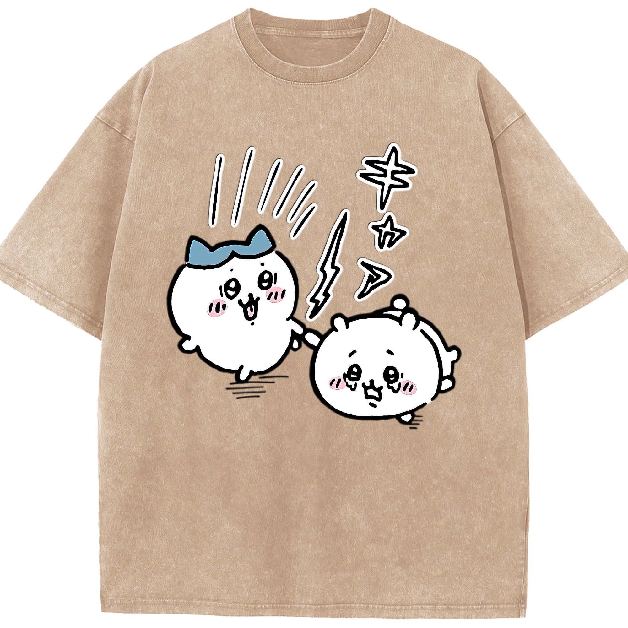 （画像用） ちいかわ ハチワレ Chii-kawa hachiware 綿100% ヴィンテージ風 半袖Tシャツ（フロントプリント）
