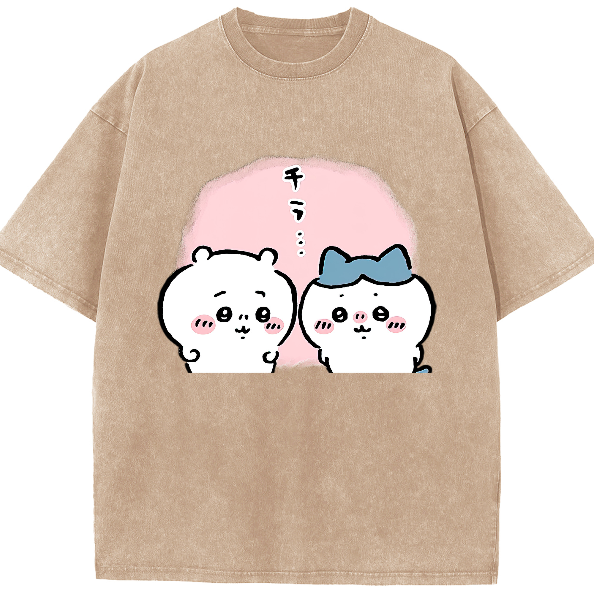 （画像用） ちいかわ ハチワレ Chii-kawa hachiware 綿100% ヴィンテージ風 半袖Tシャツ（フロントプリント）