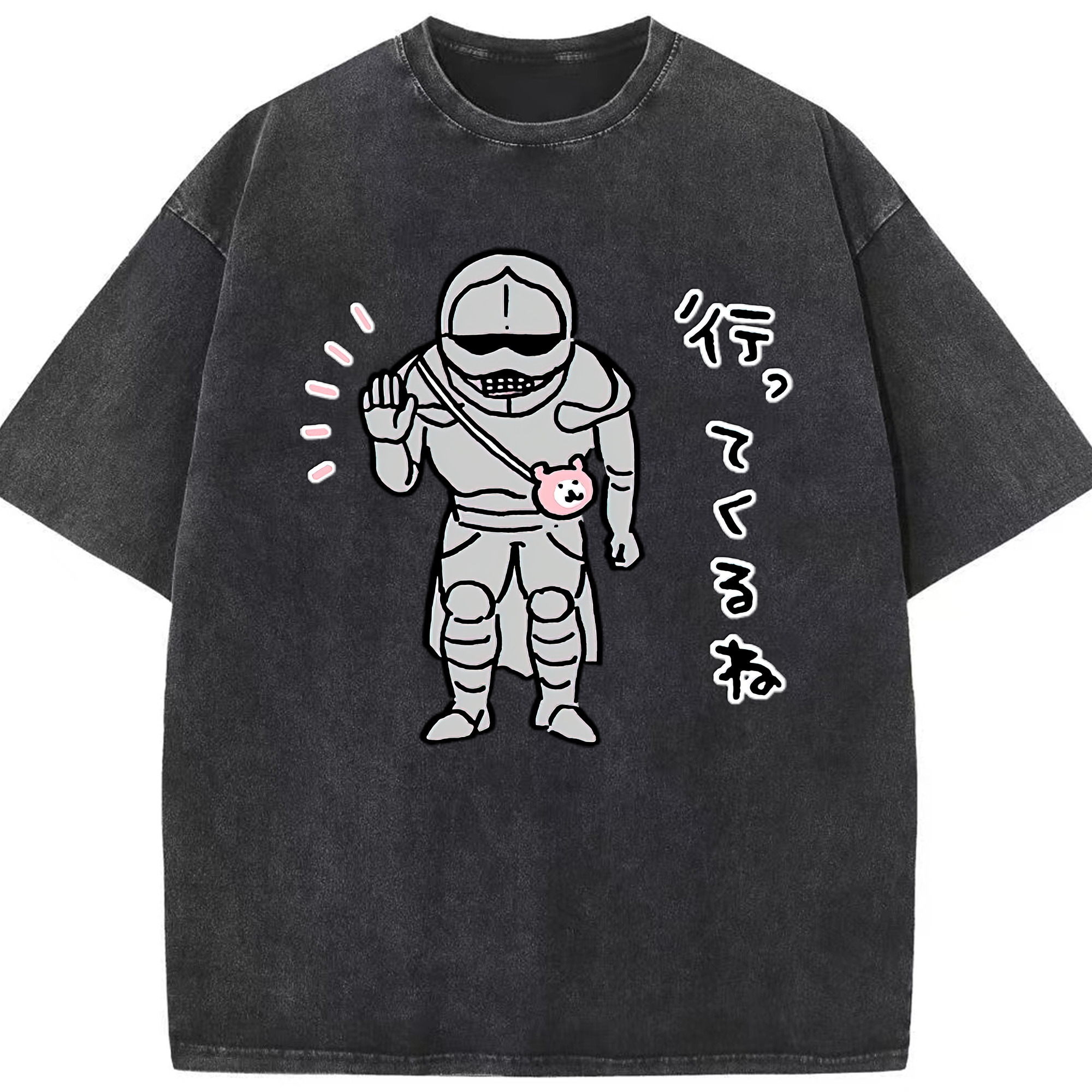 （画像用） ちいかわ 労働の鎧さん Chii-kawa Mr. Armor of Labor 綿100% ヴィンテージ風 半袖Tシャツ（フロントプリント）