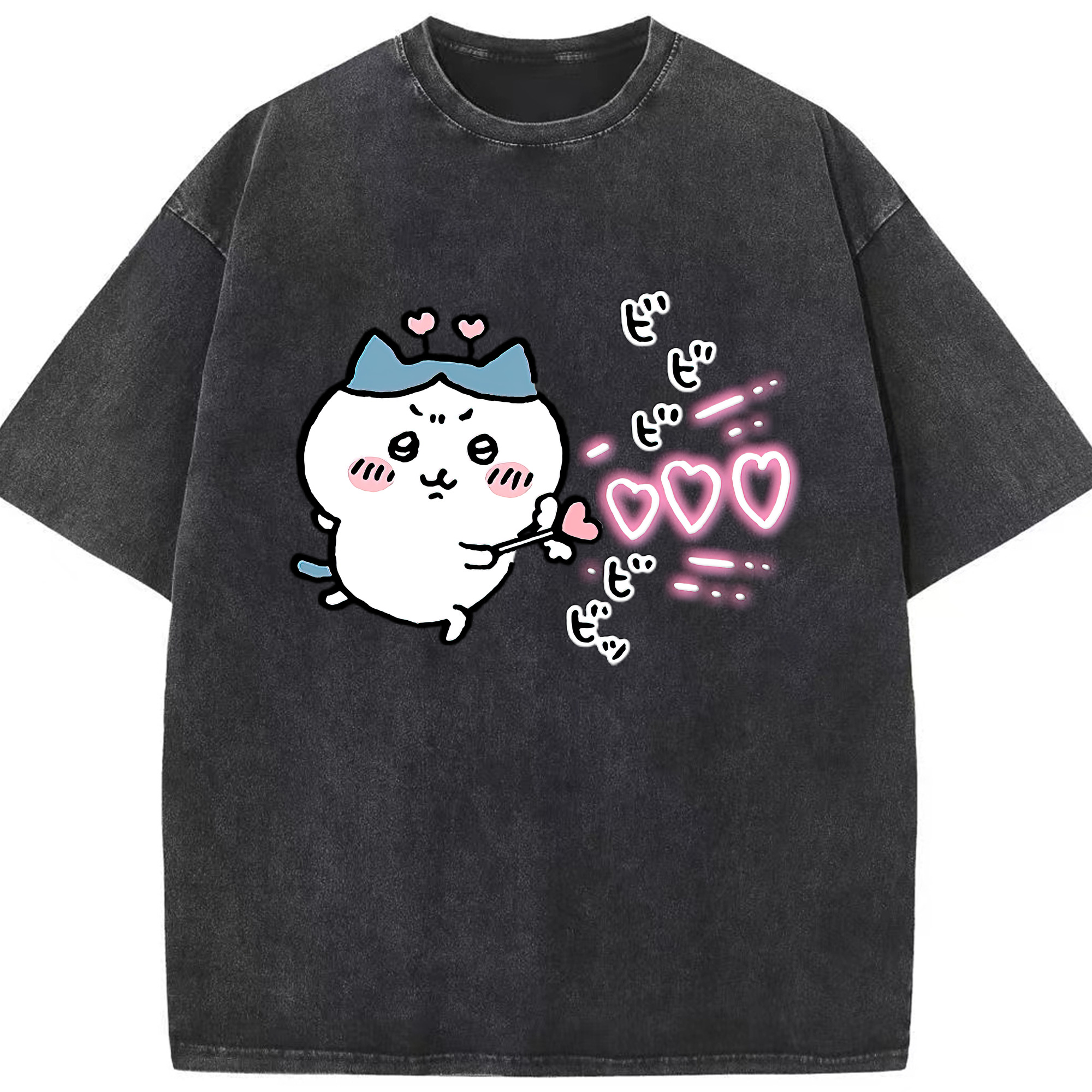 （画像用） ちいかわ ハチワレ Chii-kawa hachiware 綿100% ヴィンテージ風 半袖Tシャツ（フロントプリント）