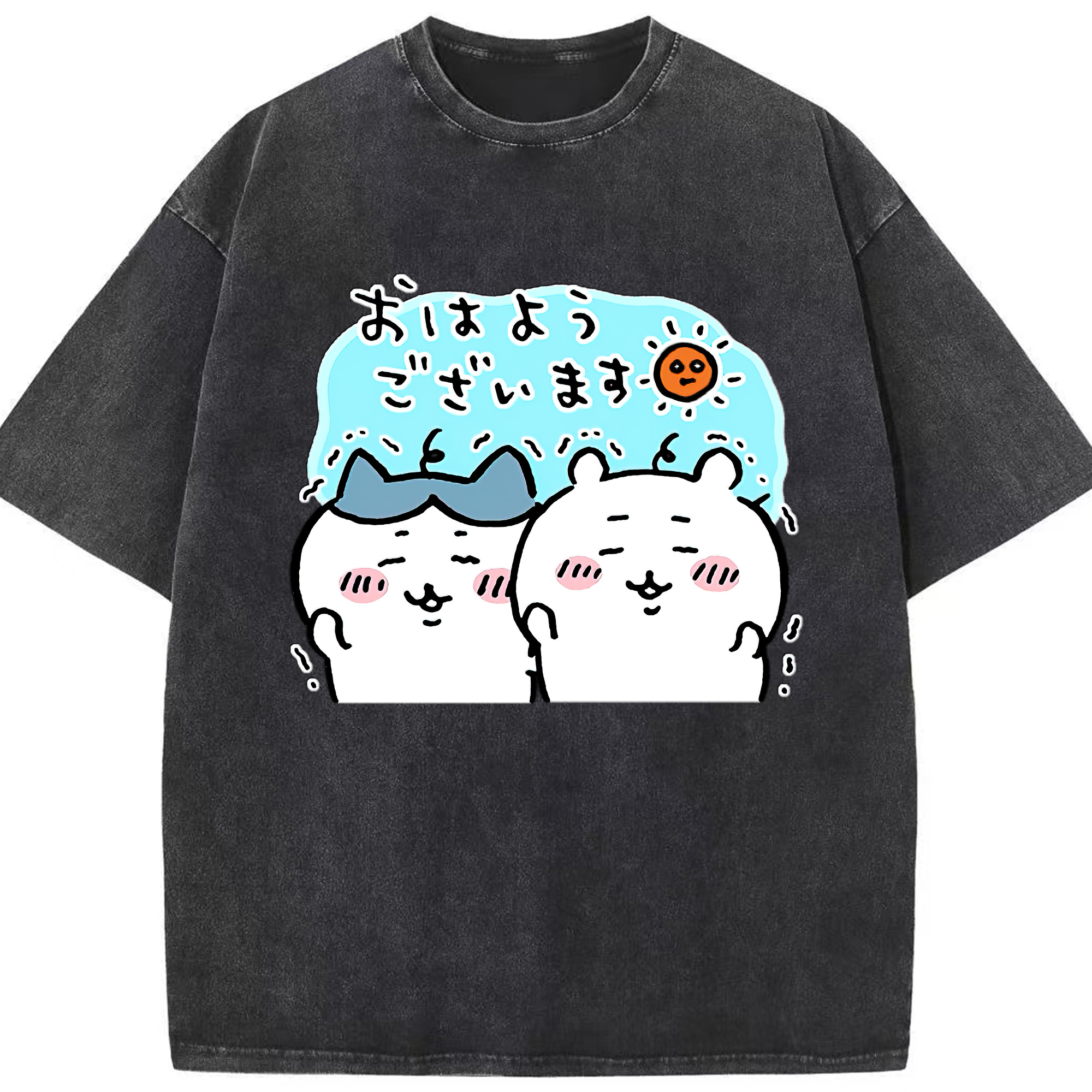 （画像用） ちいかわ ハチワレ Chii-kawa hachiware 綿100% ヴィンテージ風 半袖Tシャツ（フロントプリント）