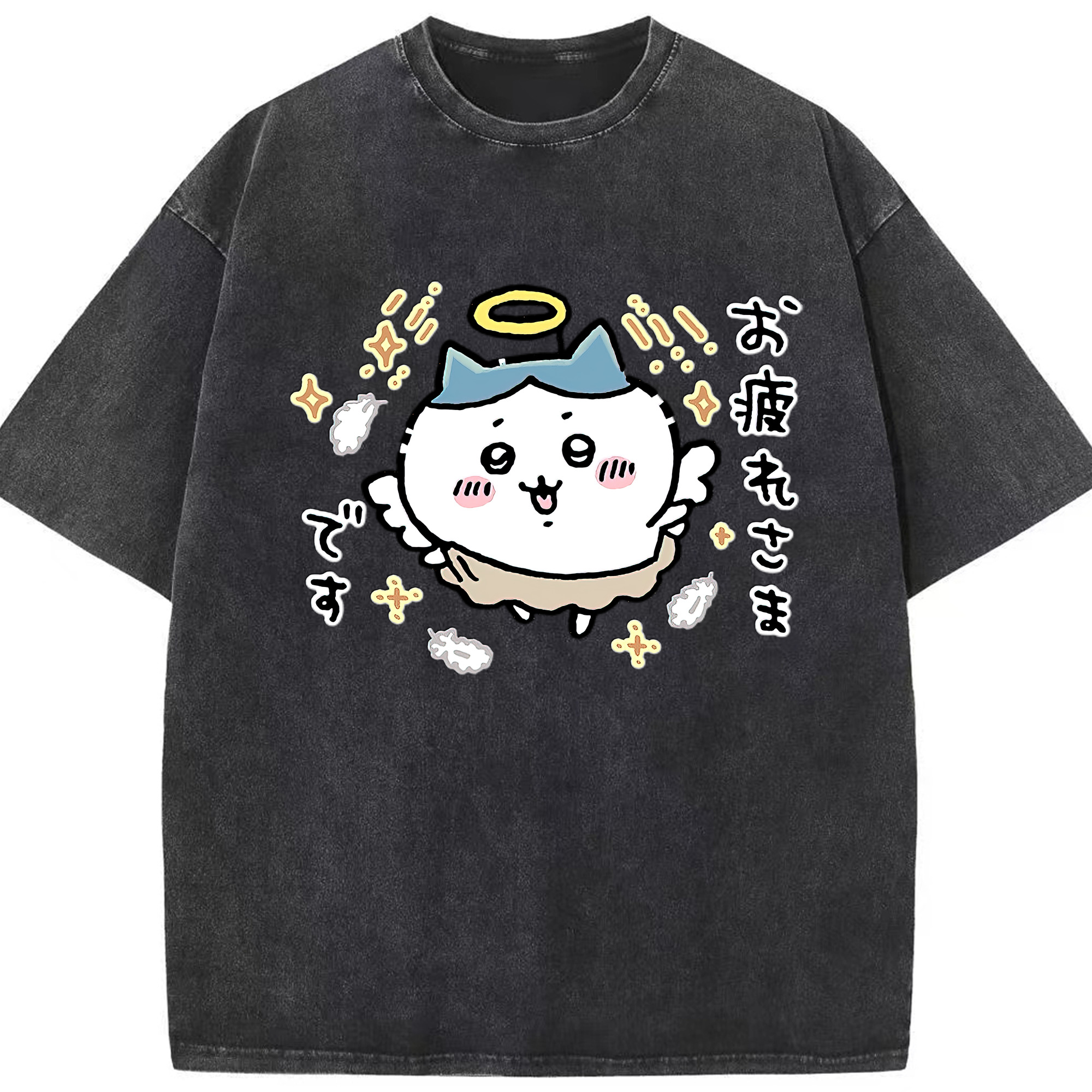 （画像用） ちいかわ ハチワレ Chii-kawa hachiware 綿100% ヴィンテージ風 半袖Tシャツ（フロントプリント）
