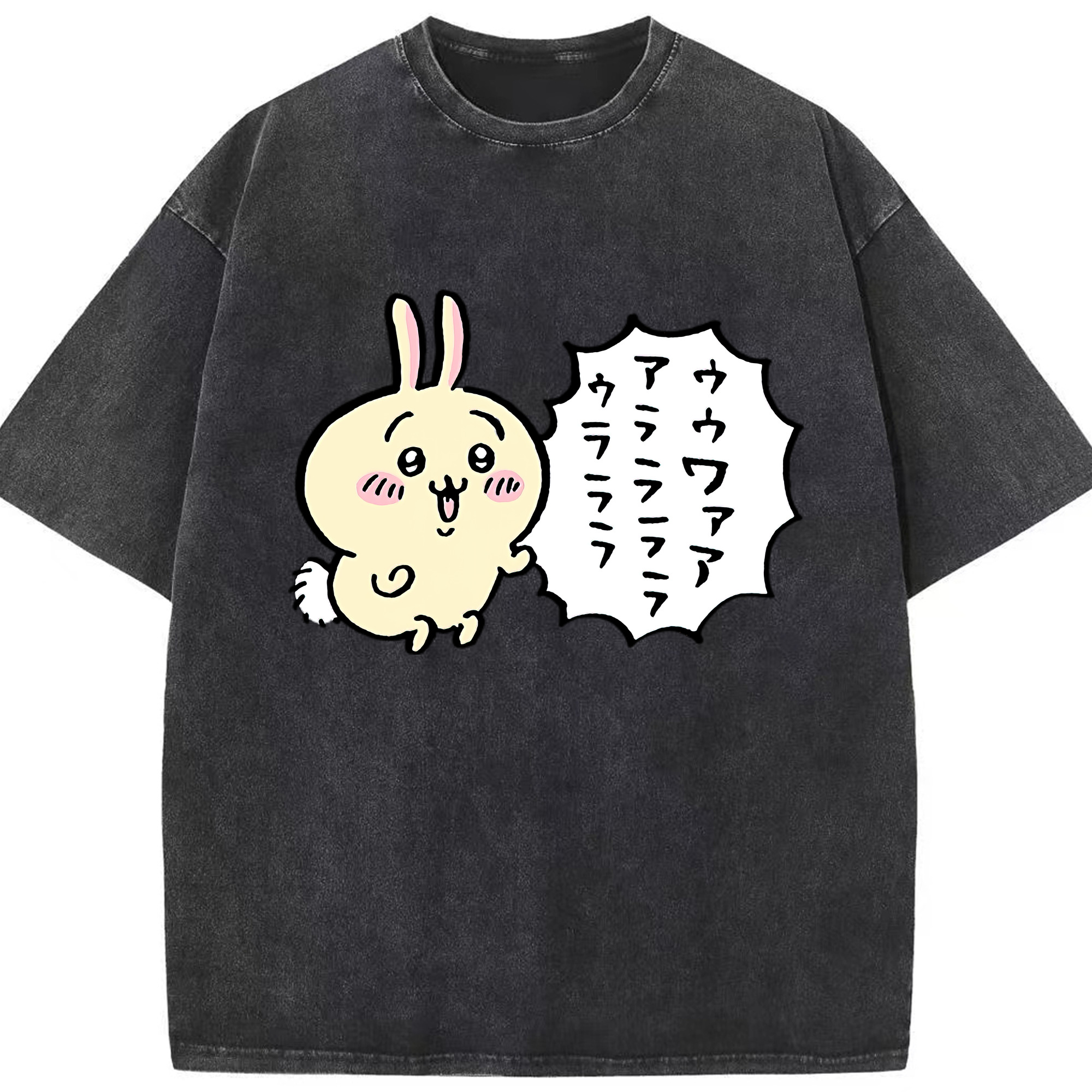 （画像用） ちいかわ うさぎ Chii-kawa usagi 綿100% ヴィンテージ風 半袖Tシャツ（フロントプリント）