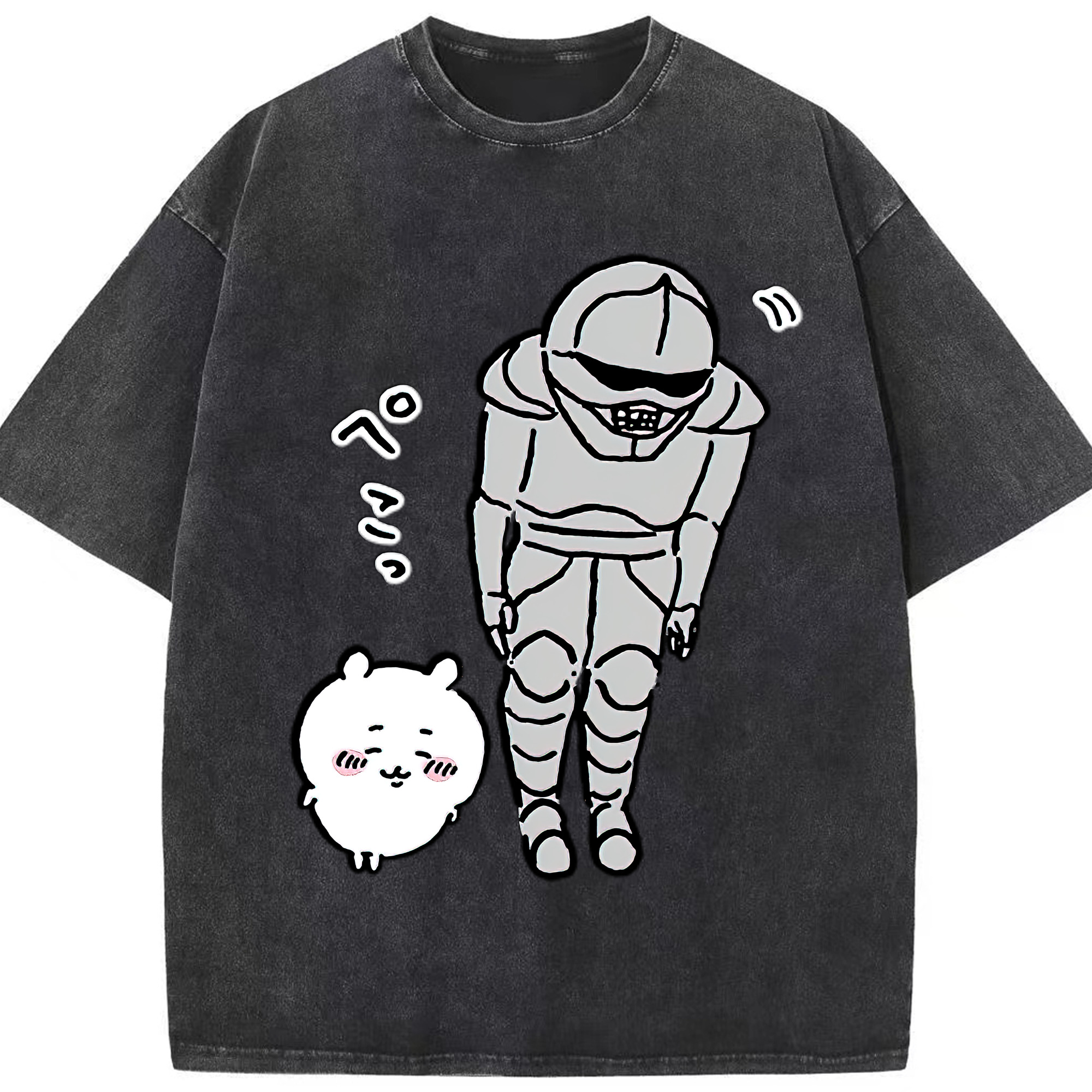 （画像用） ちいかわ 労働の鎧さん Chii-kawa Mr. Armor of Labor 綿100% ヴィンテージ風 半袖Tシャツ（フロントプリント）
