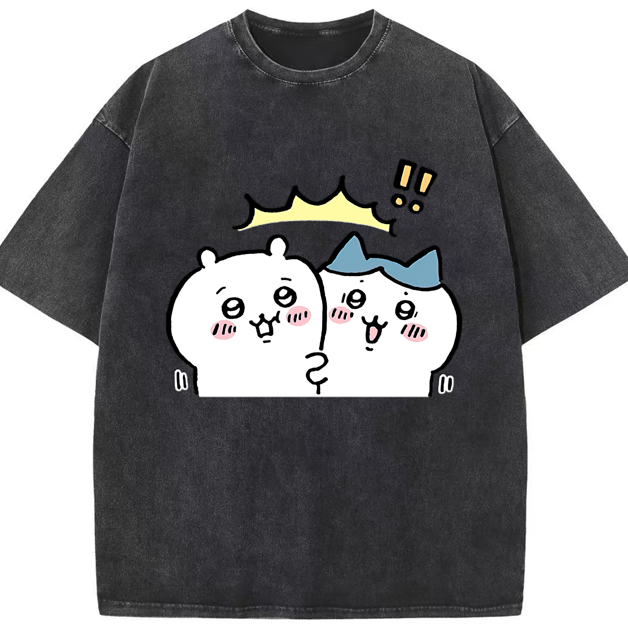 （画像用） ちいかわ ハチワレ Chii-kawa hachiware 綿100% ヴィンテージ風 半袖Tシャツ（フロントプリント）