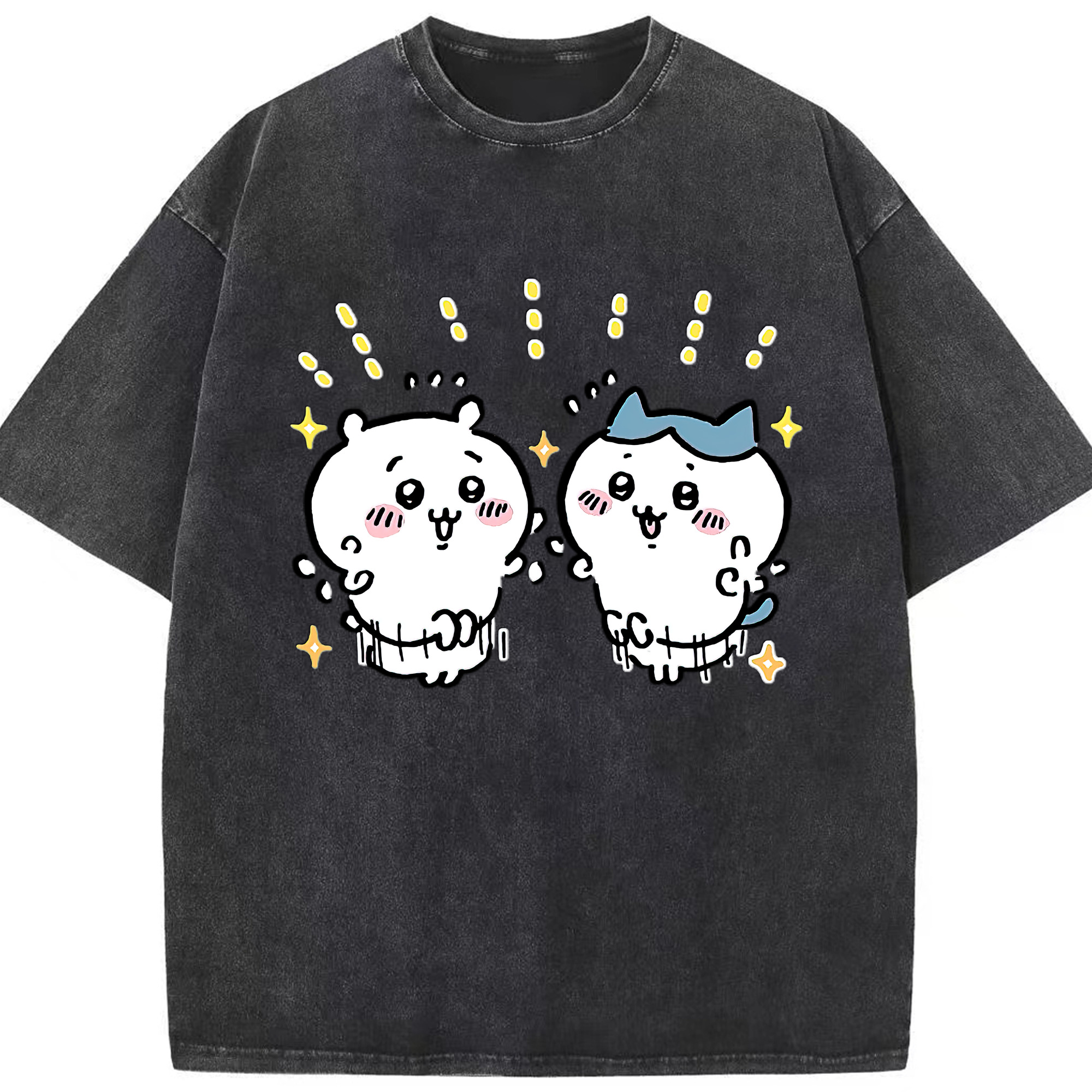 （画像用） ちいかわ ハチワレ Chii-kawa hachiware 綿100% ヴィンテージ風 半袖Tシャツ（フロントプリント）