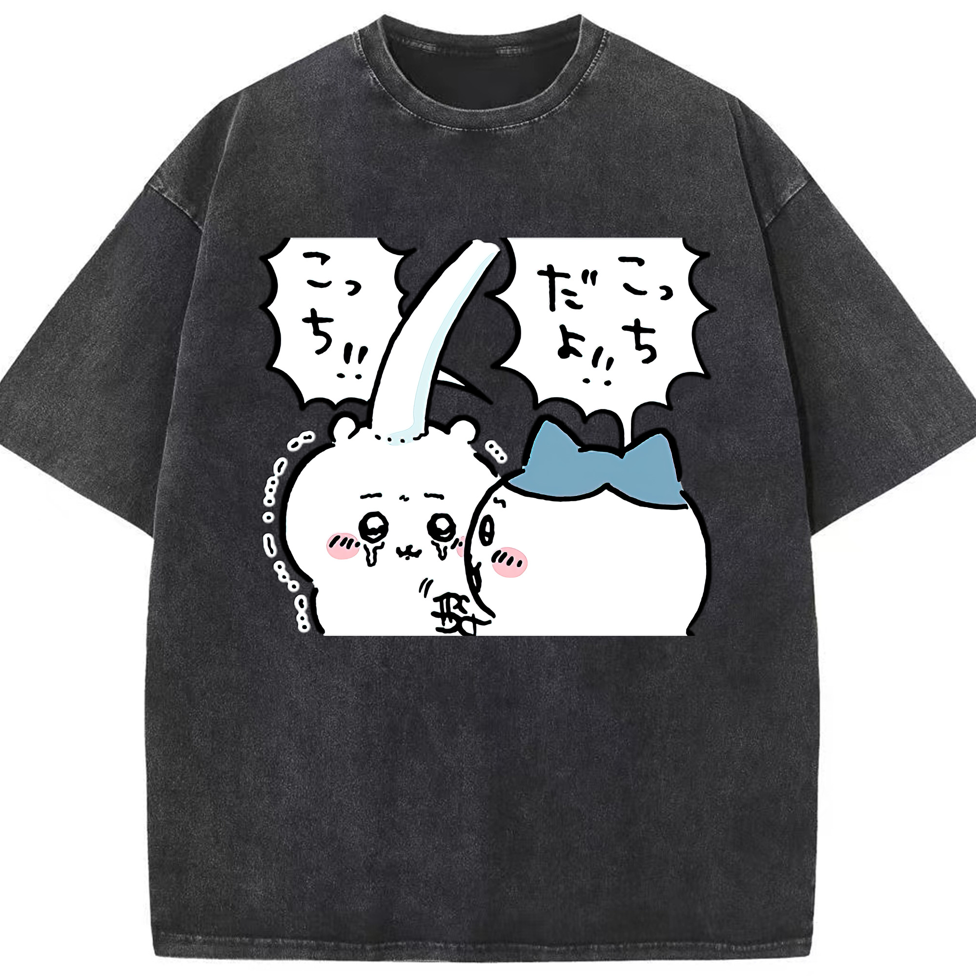 （画像用） ちいかわ ハチワレ Chii-kawa hachiware 綿100% ヴィンテージ風 半袖Tシャツ（フロントプリント）