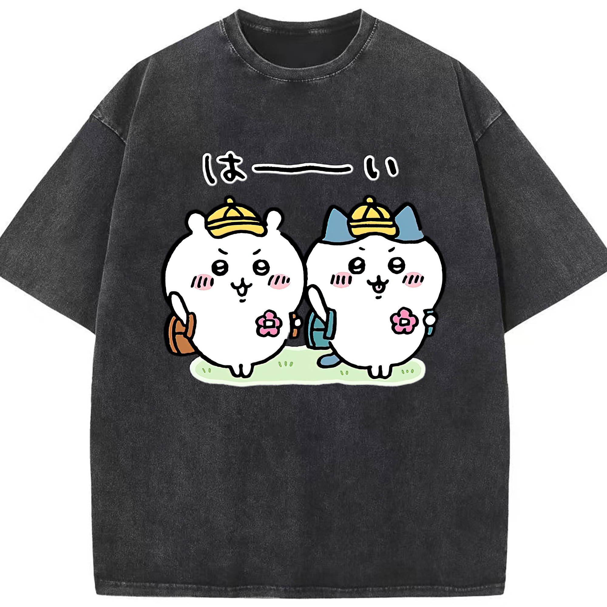 （画像用） ちいかわ ハチワレ Chii-kawa hachiware 綿100% ヴィンテージ風 半袖Tシャツ（フロントプリント）