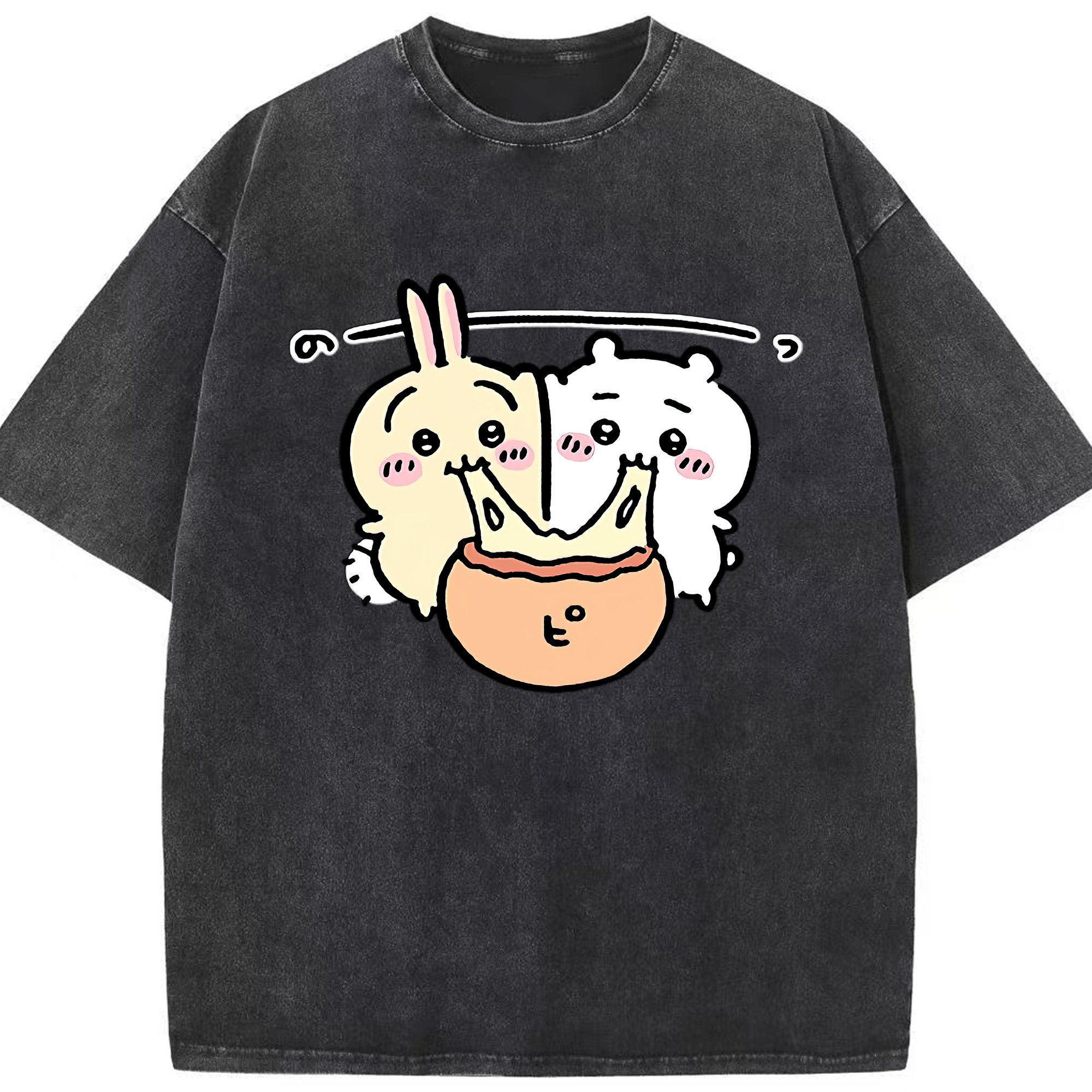 （画像用） ちいかわ うさぎ Chii-kawa usagi 綿100% ヴィンテージ風 半袖Tシャツ（フロントプリント）