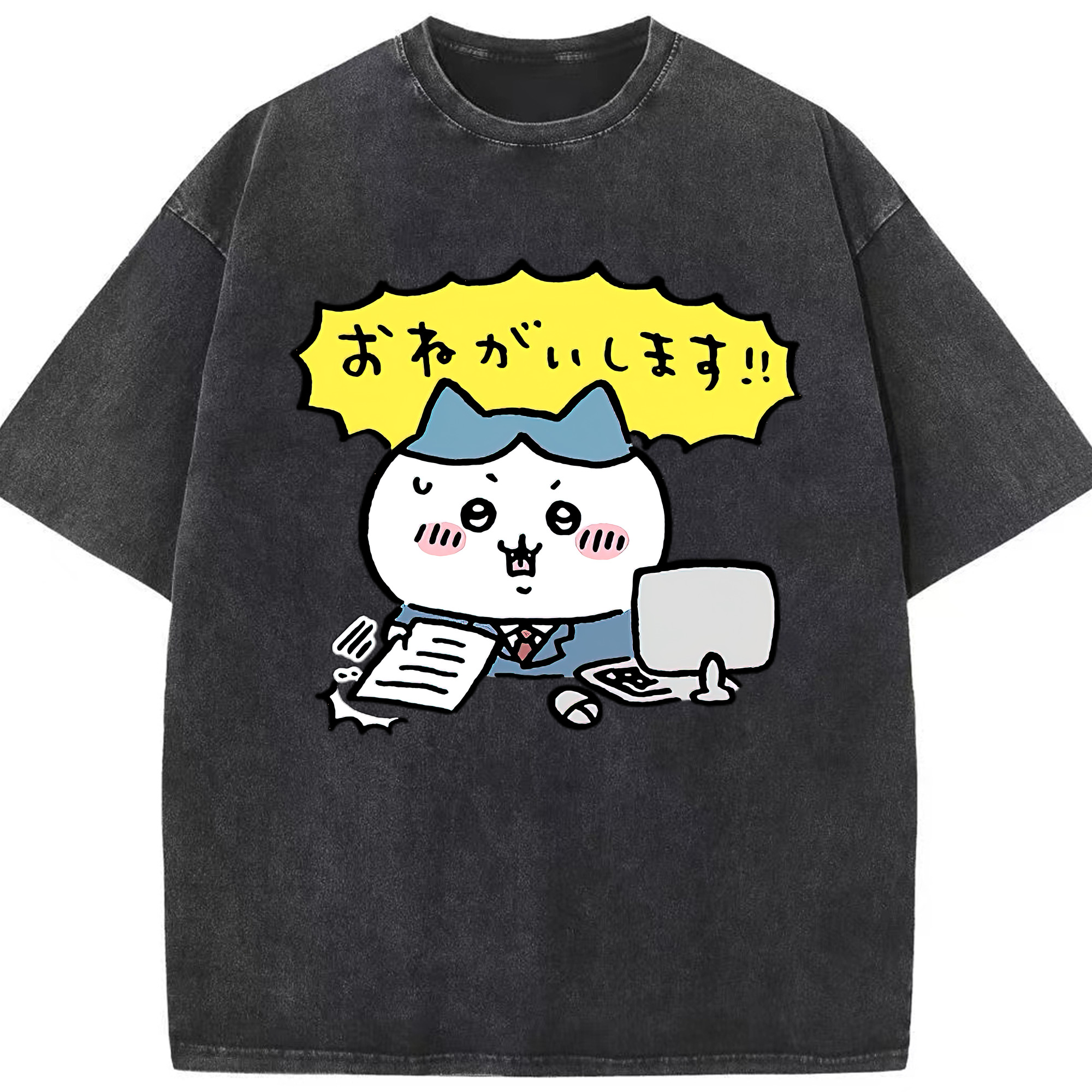 （画像用） ちいかわ ハチワレ Chii-kawa hachiware 綿100% ヴィンテージ風 半袖Tシャツ（フロントプリント）