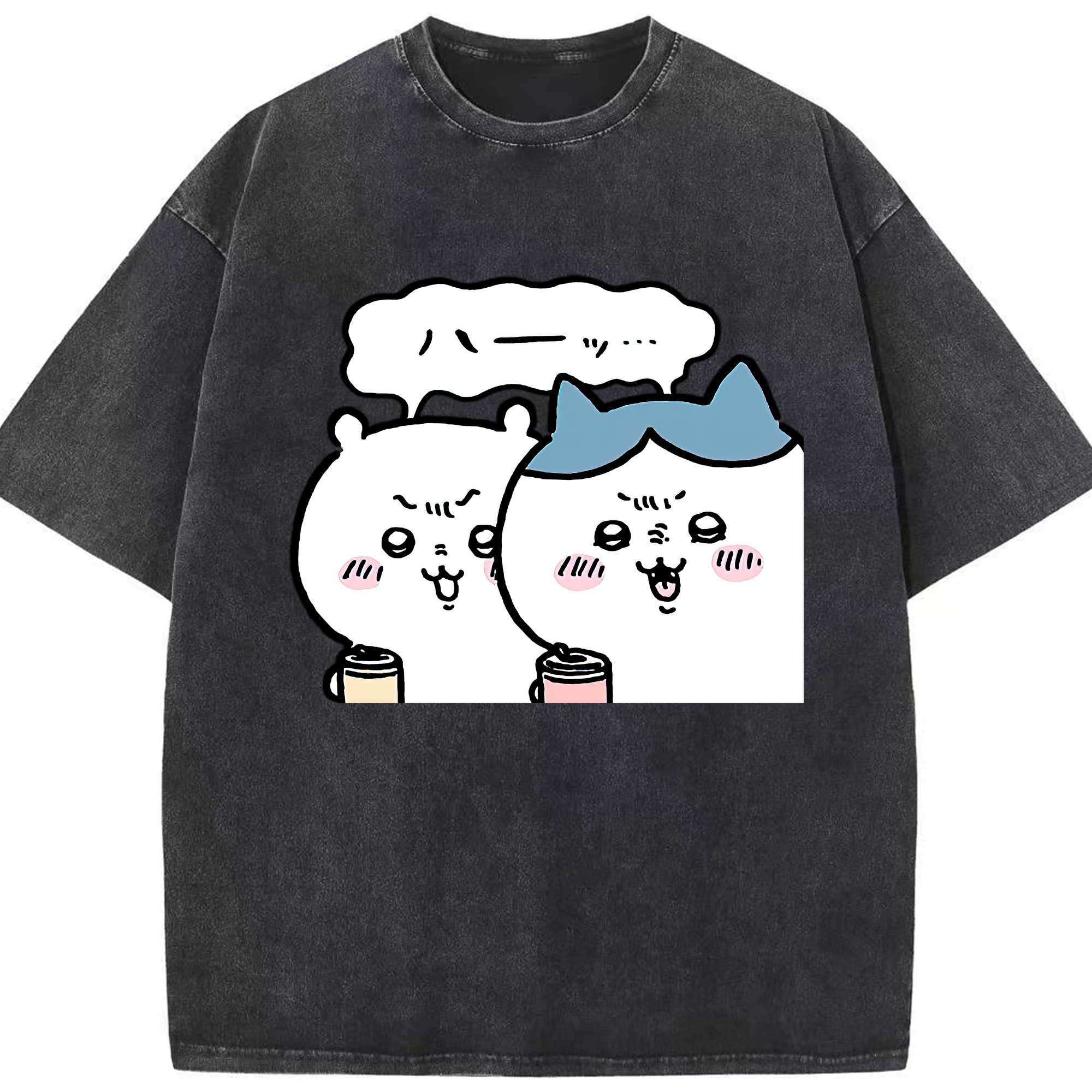 （画像用） ちいかわ ハチワレ Chii-kawa hachiware 綿100% ヴィンテージ風 半袖Tシャツ（フロントプリント）