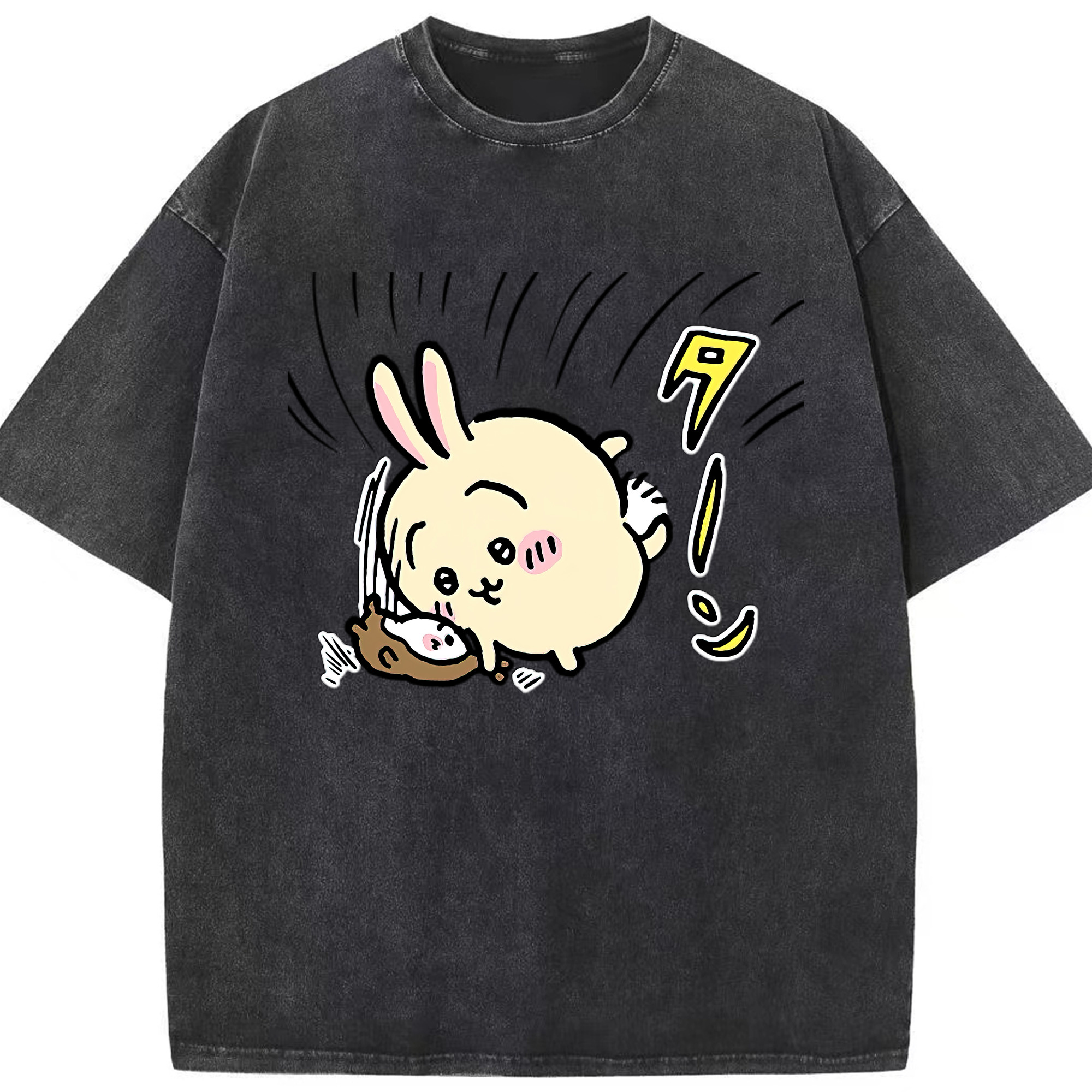 （画像用） ちいかわ うさぎ Chii-kawa usagi 綿100% ヴィンテージ風 半袖Tシャツ（フロントプリント）