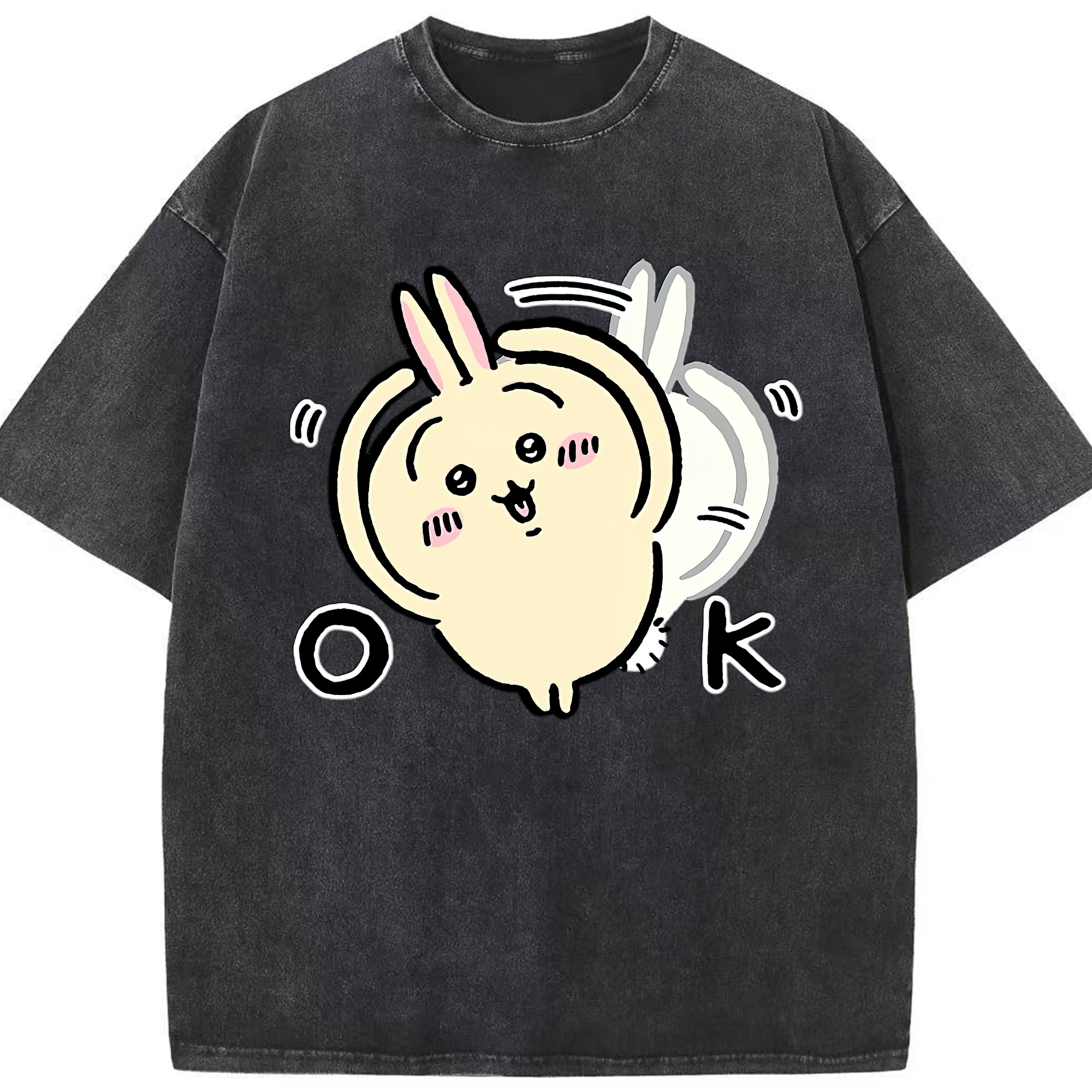 （画像用） ちいかわ うさぎ Chii-kawa usagi 綿100% ヴィンテージ風 半袖Tシャツ（フロントプリント）