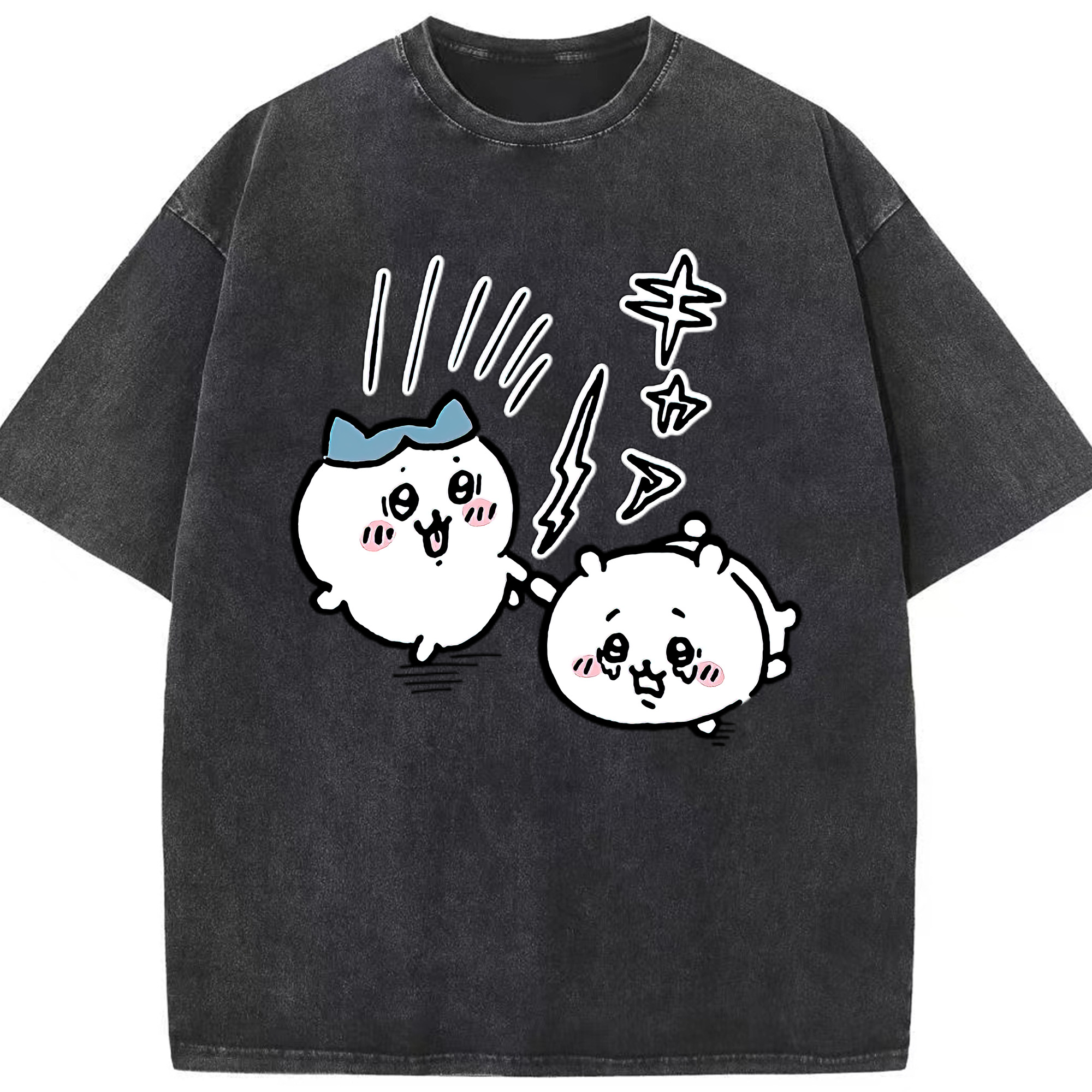 （画像用） ちいかわ ハチワレ Chii-kawa hachiware 綿100% ヴィンテージ風 半袖Tシャツ（フロントプリント）