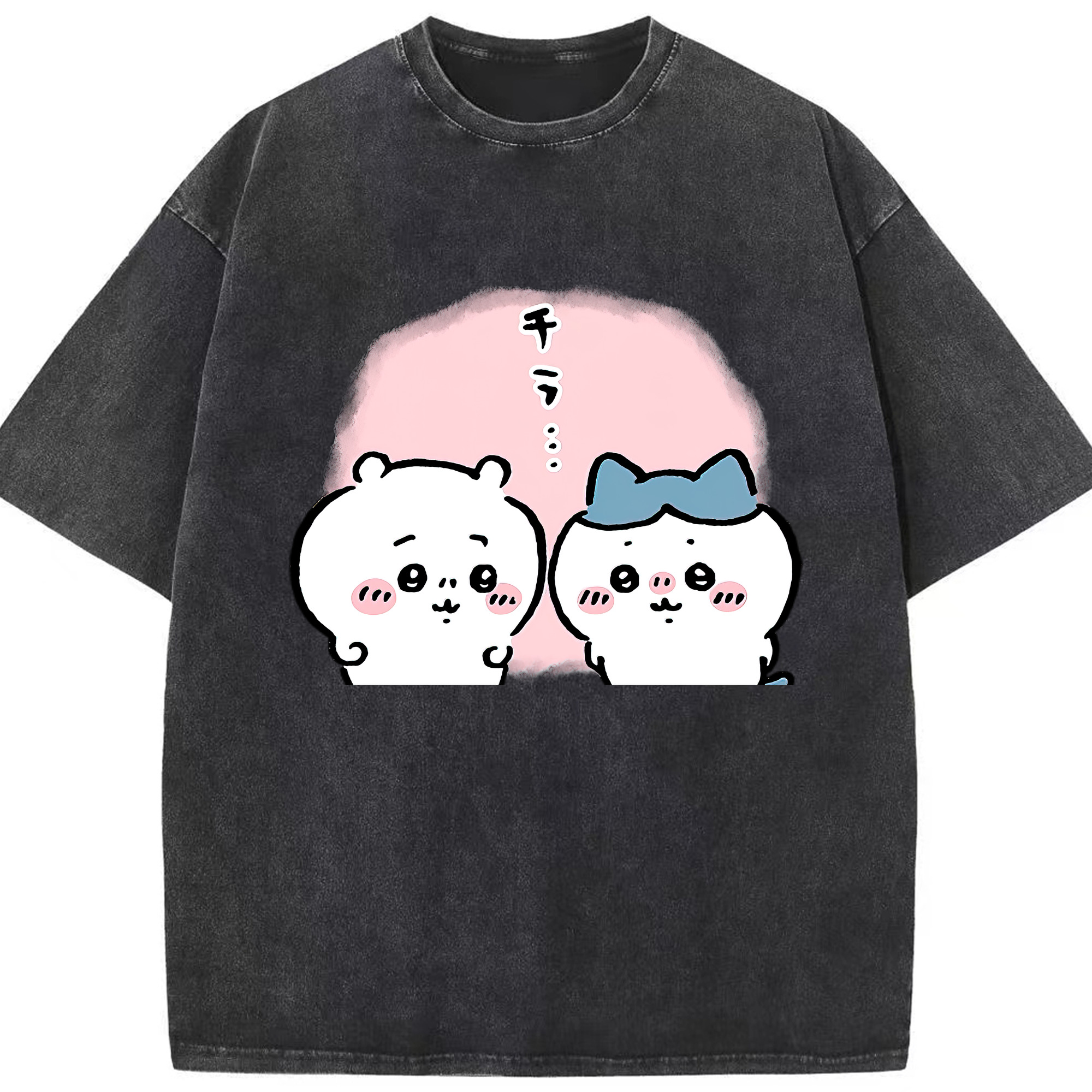 （画像用） ちいかわ ハチワレ Chii-kawa hachiware 綿100% ヴィンテージ風 半袖Tシャツ（フロントプリント）