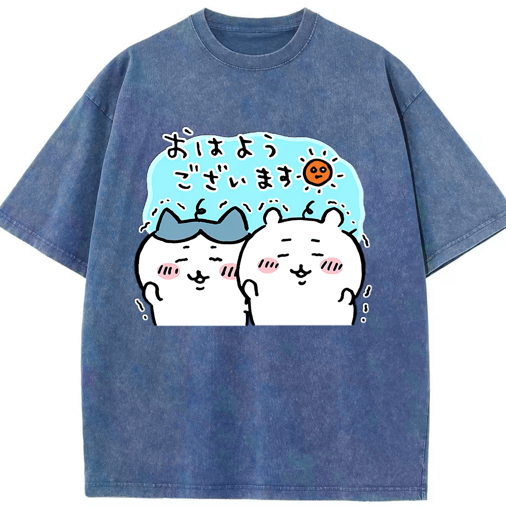（画像用） ちいかわ ハチワレ Chii-kawa hachiware 綿100% ヴィンテージ風 半袖Tシャツ（フロントプリント）
