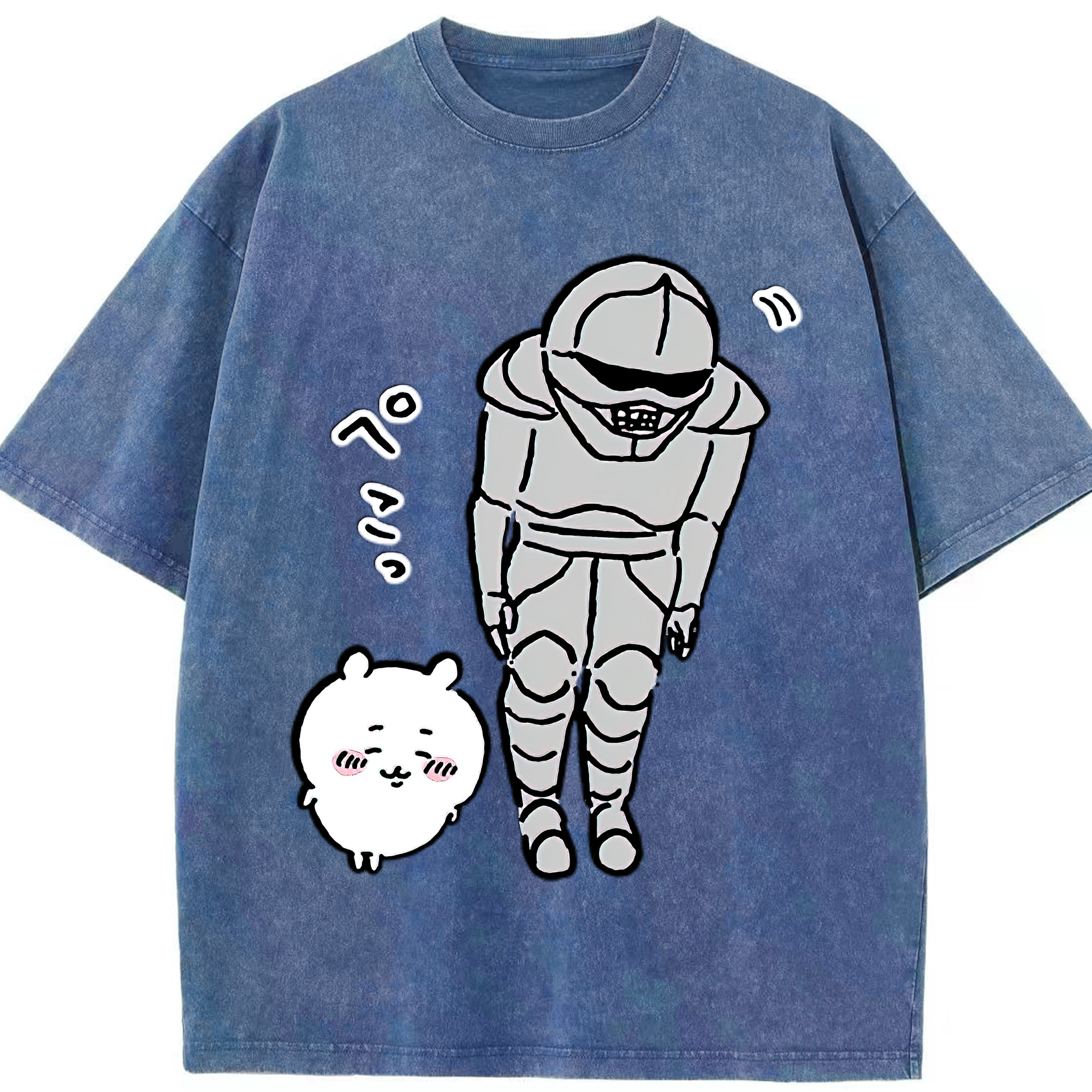 （画像用） ちいかわ 労働の鎧さん Chii-kawa Mr. Armor of Labor 綿100% ヴィンテージ風 半袖Tシャツ（フロントプリント）