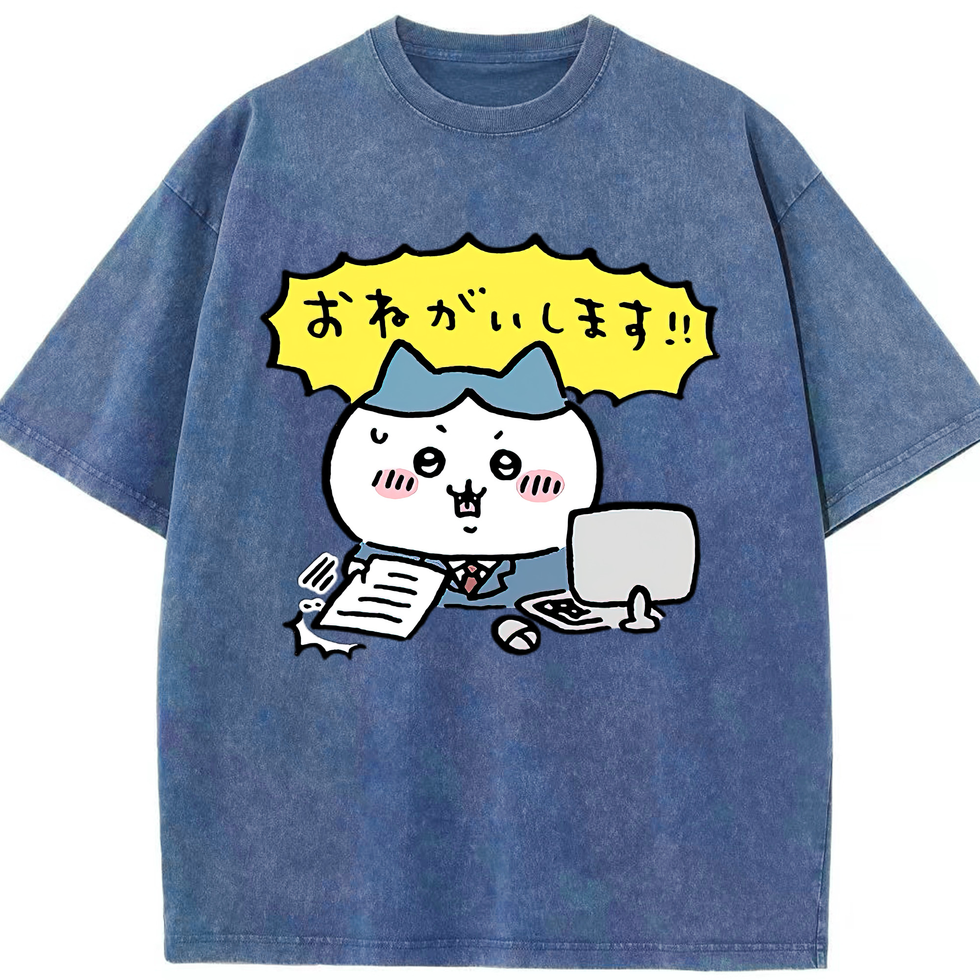 （画像用） ちいかわ ハチワレ Chii-kawa hachiware 綿100% ヴィンテージ風 半袖Tシャツ（フロントプリント）