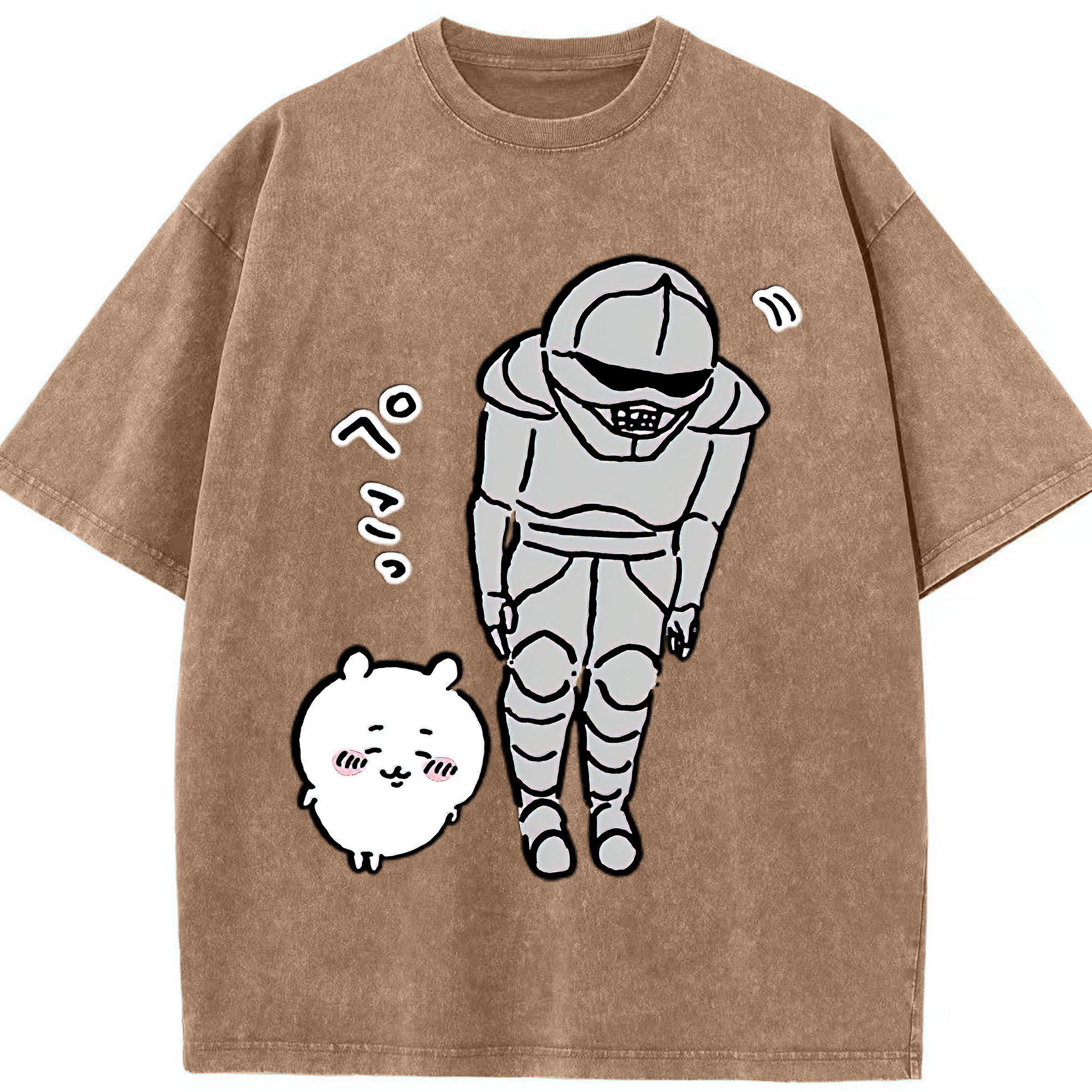 （画像用） ちいかわ 労働の鎧さん Chii-kawa Mr. Armor of Labor 綿100% ヴィンテージ風 半袖Tシャツ（フロントプリント）