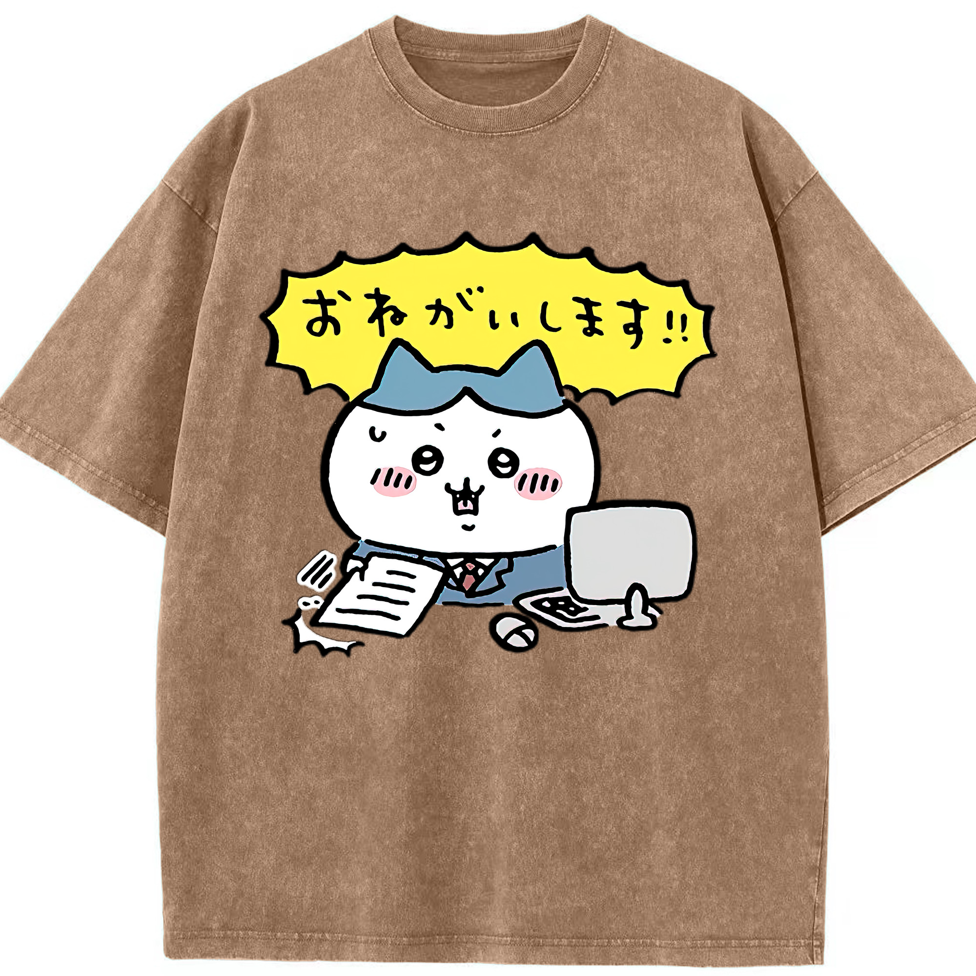 （画像用） ちいかわ ハチワレ Chii-kawa hachiware 綿100% ヴィンテージ風 半袖Tシャツ（フロントプリント）