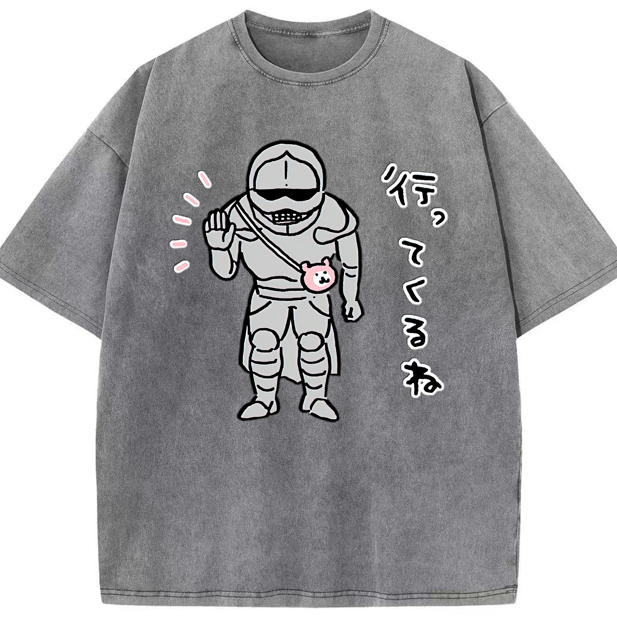 （画像用） ちいかわ 労働の鎧さん Chii-kawa Mr. Armor of Labor 綿100% ヴィンテージ風 半袖Tシャツ（フロントプリント）