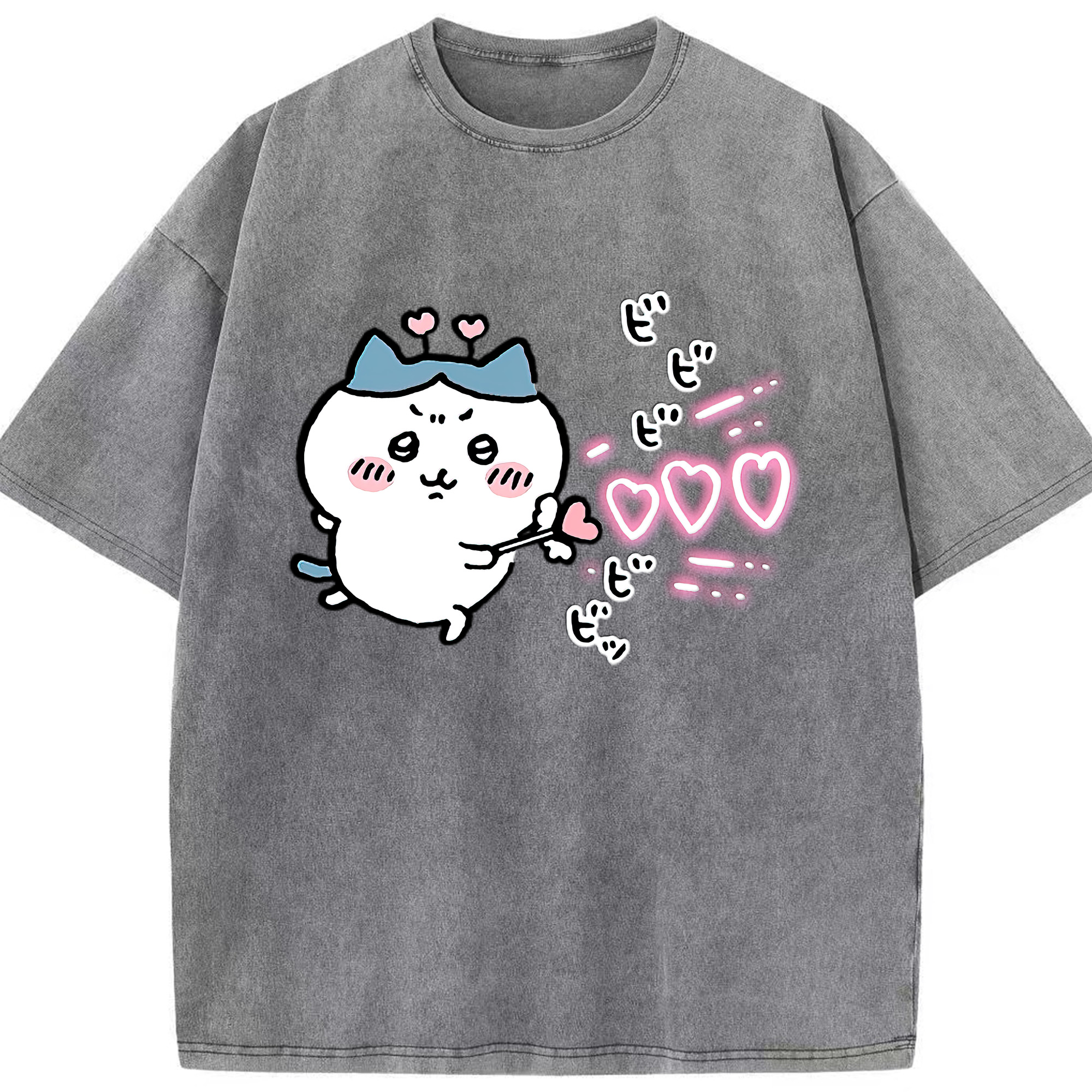 （画像用） ちいかわ ハチワレ Chii-kawa hachiware 綿100% ヴィンテージ風 半袖Tシャツ（フロントプリント）
