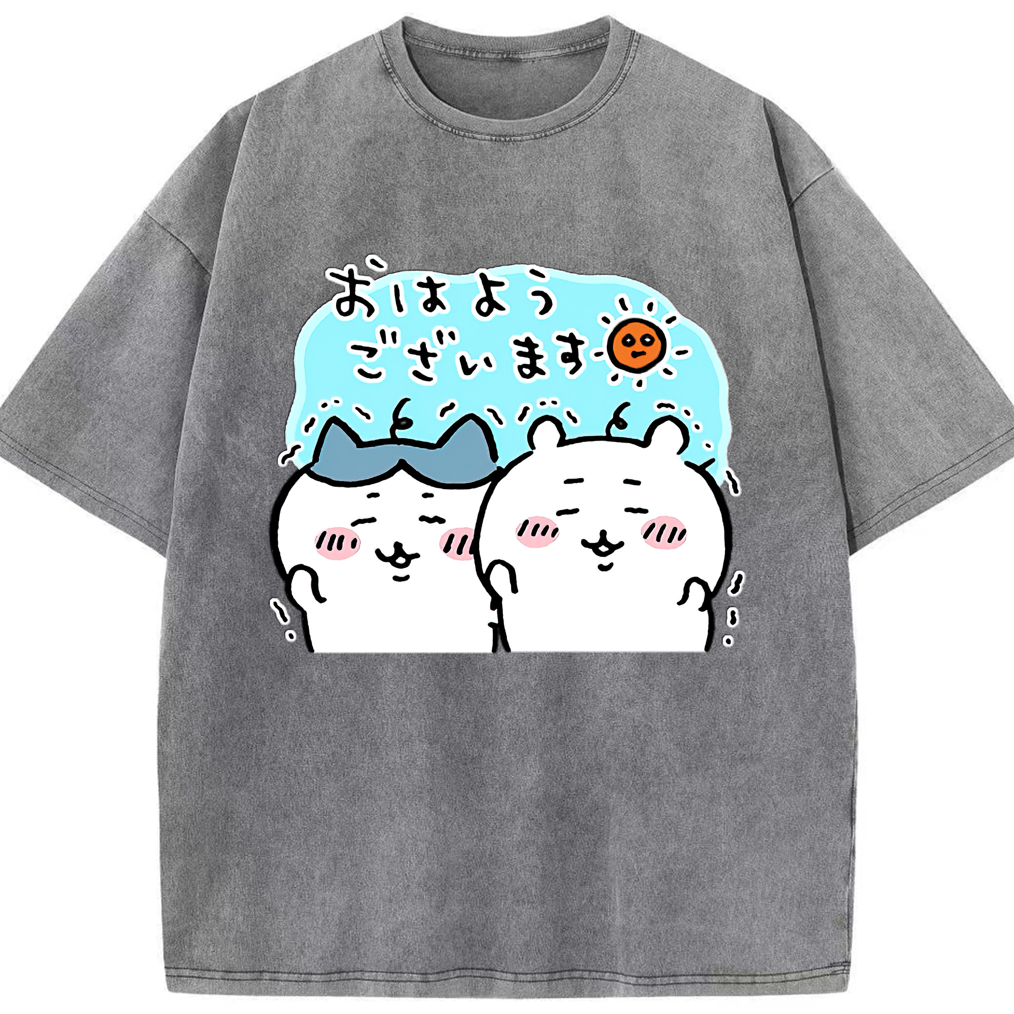 （画像用） ちいかわ ハチワレ Chii-kawa hachiware 綿100% ヴィンテージ風 半袖Tシャツ（フロントプリント）