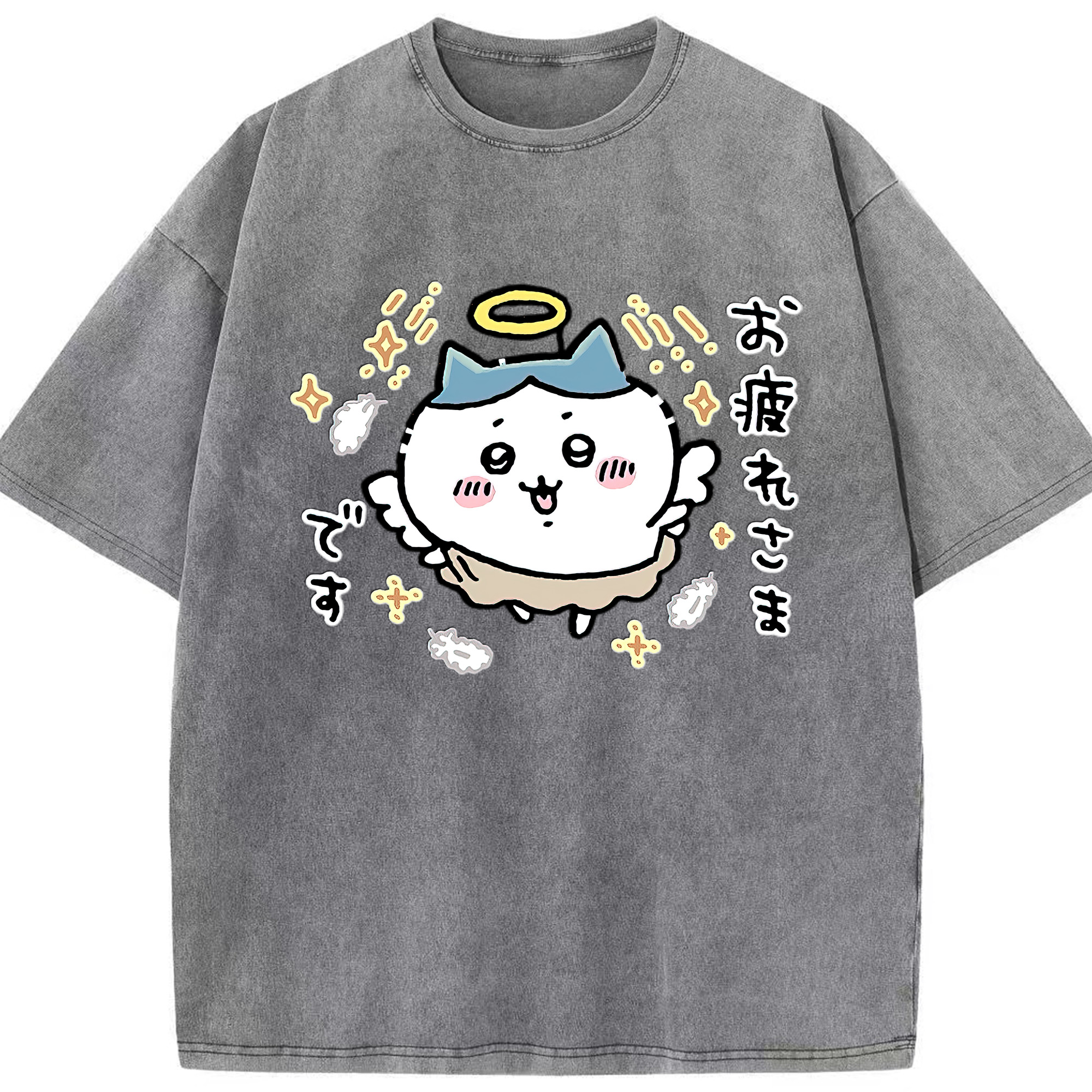 （画像用） ちいかわ ハチワレ Chii-kawa hachiware 綿100% ヴィンテージ風 半袖Tシャツ（フロントプリント）