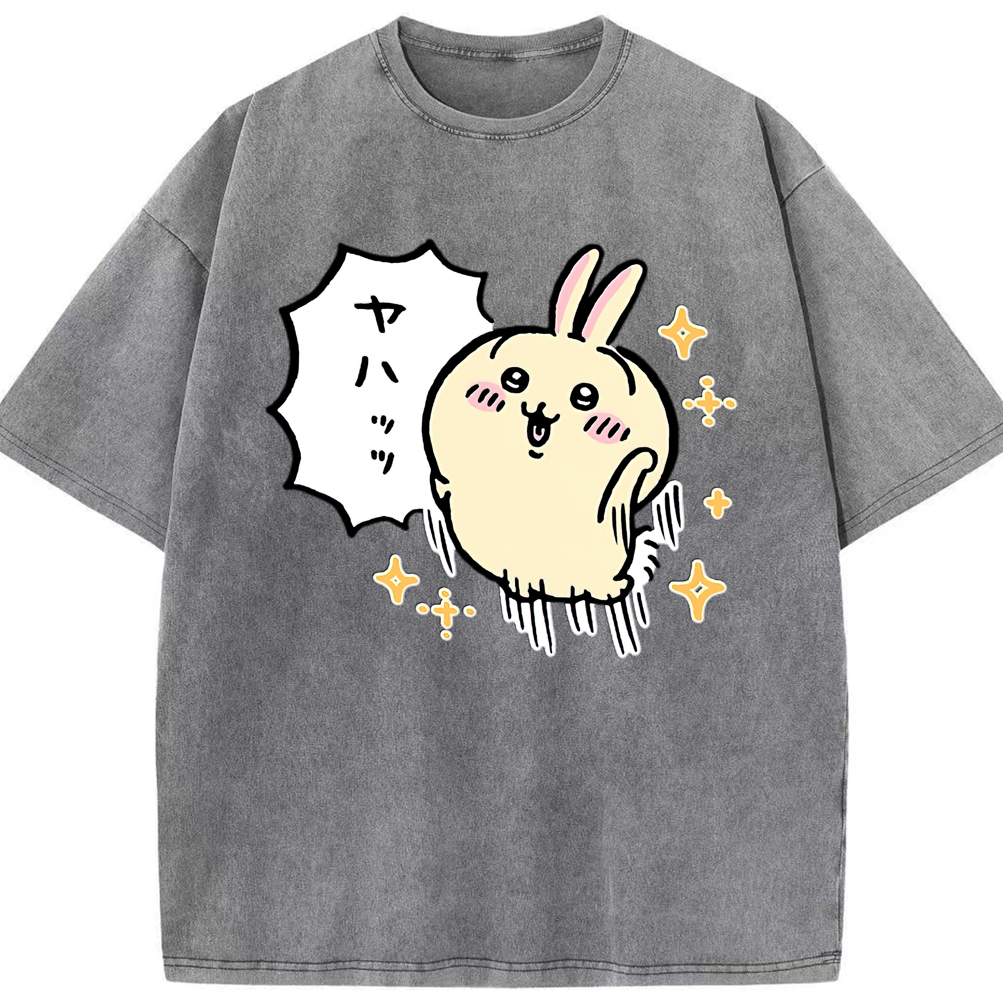（画像用） ちいかわ うさぎ Chii-kawa usagi 綿100% ヴィンテージ風 半袖Tシャツ（フロントプリント）