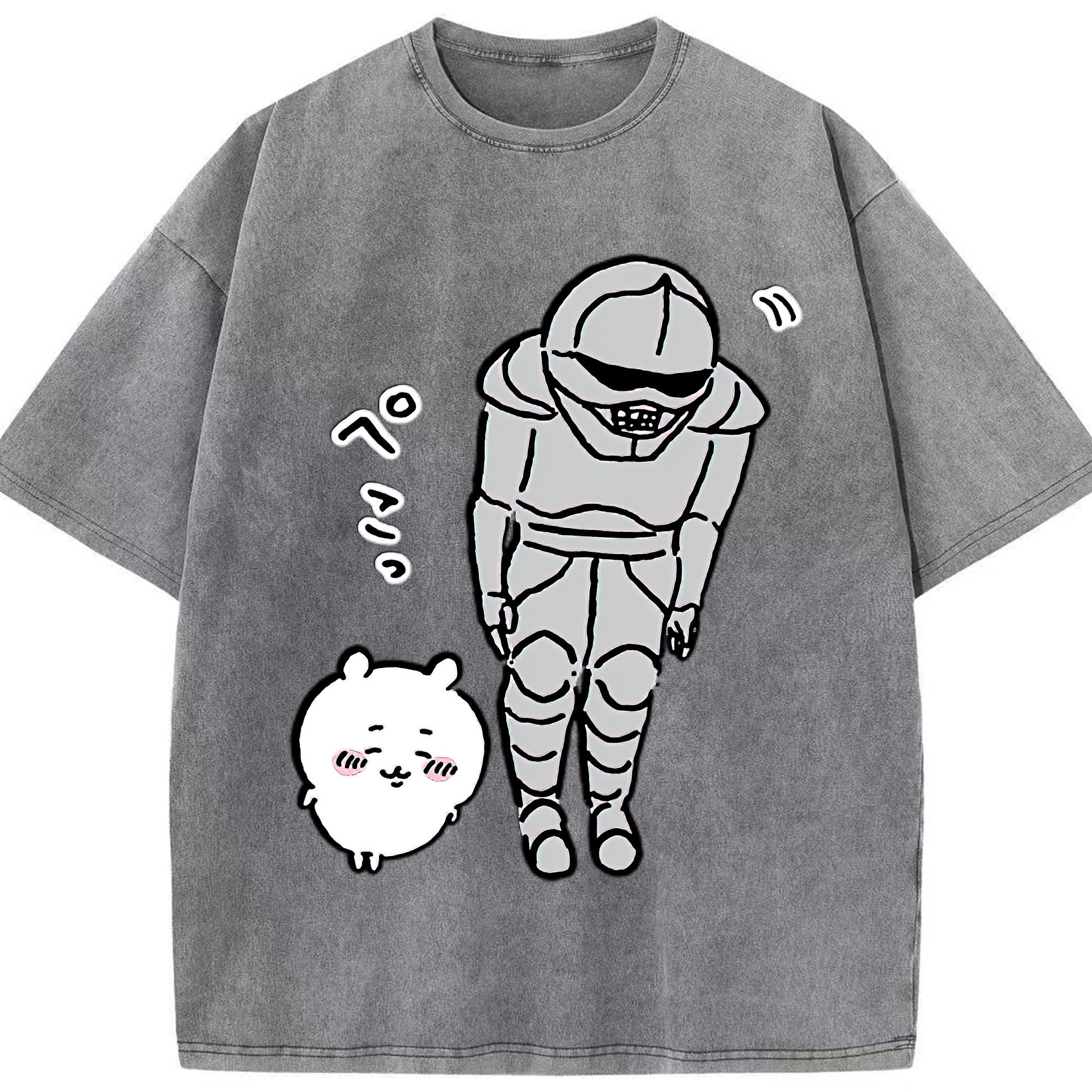 （画像用） ちいかわ 労働の鎧さん Chii-kawa Mr. Armor of Labor 綿100% ヴィンテージ風 半袖Tシャツ（フロントプリント）