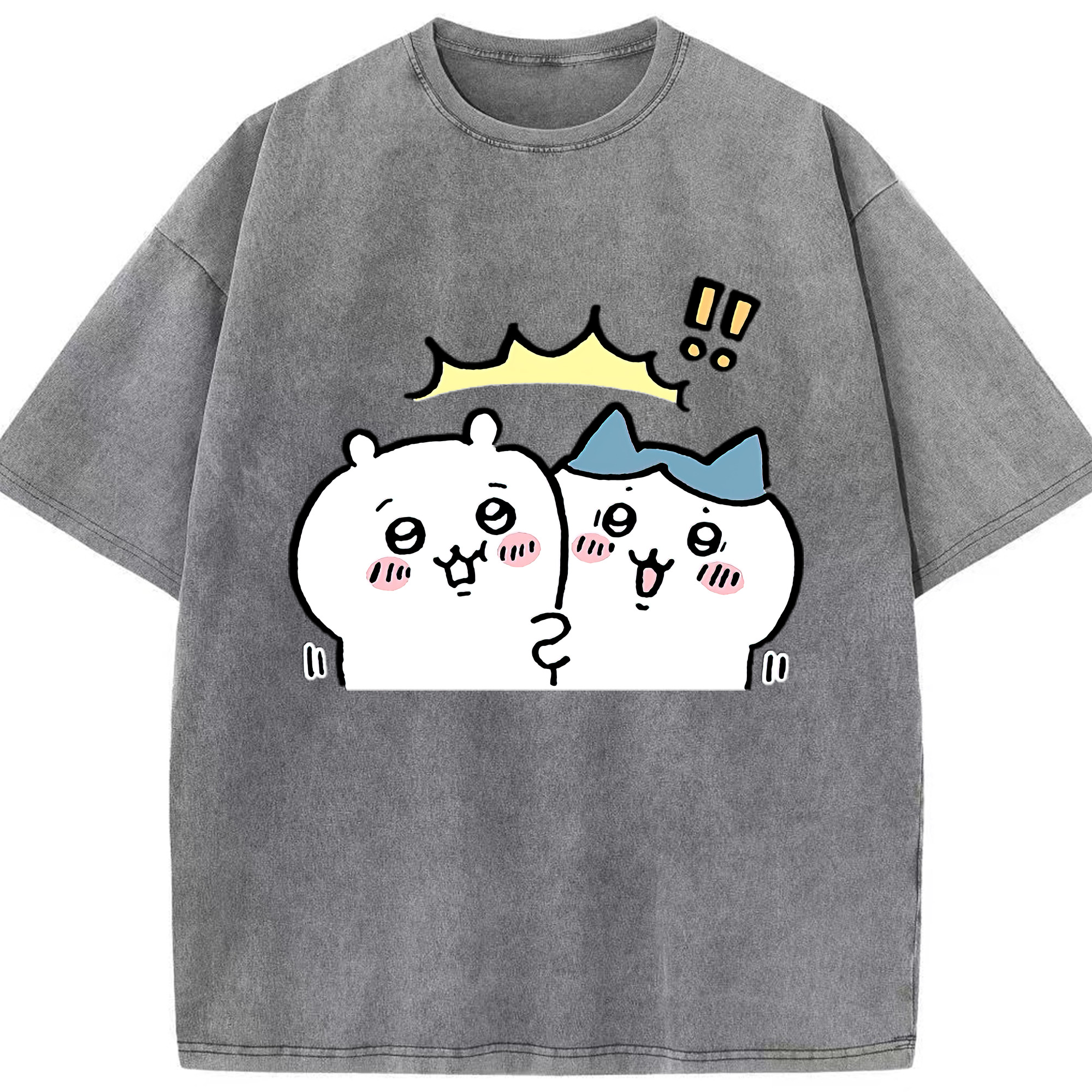 （画像用） ちいかわ ハチワレ Chii-kawa hachiware 綿100% ヴィンテージ風 半袖Tシャツ（フロントプリント）