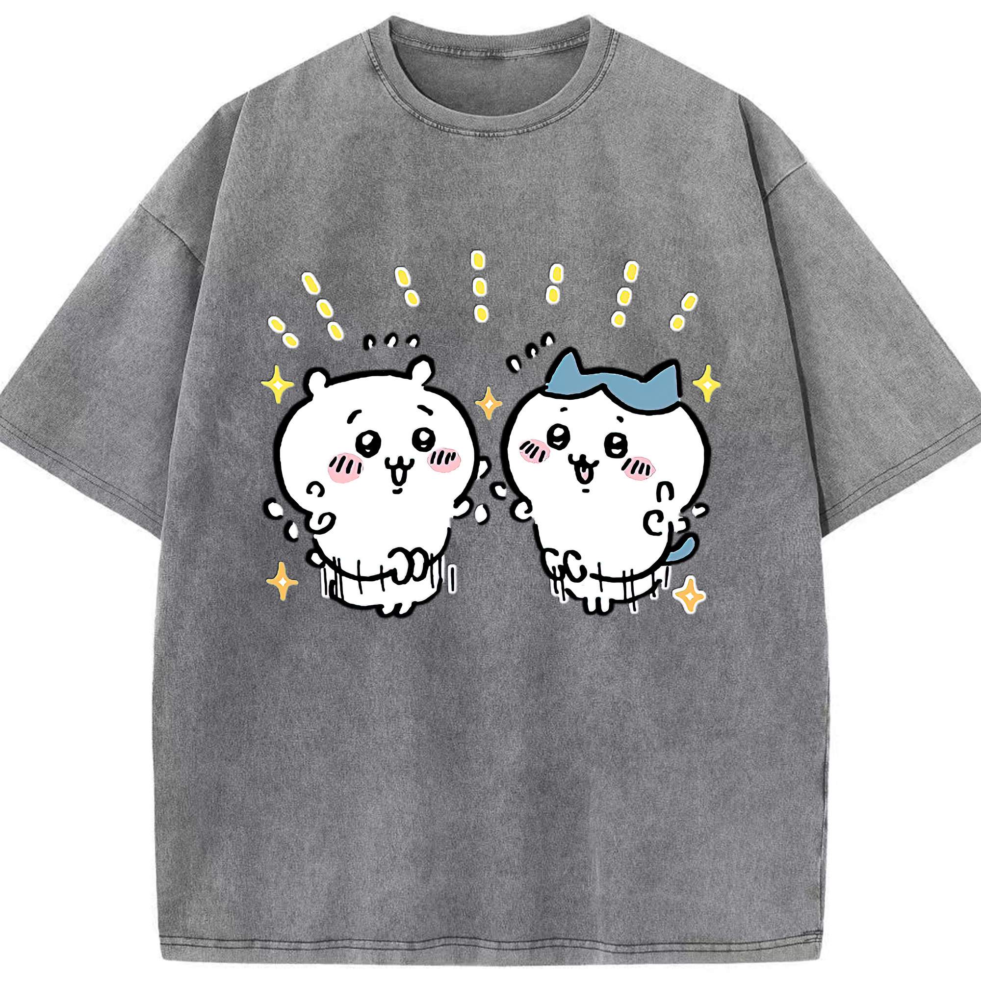 （画像用） ちいかわ ハチワレ Chii-kawa hachiware 綿100% ヴィンテージ風 半袖Tシャツ（フロントプリント）