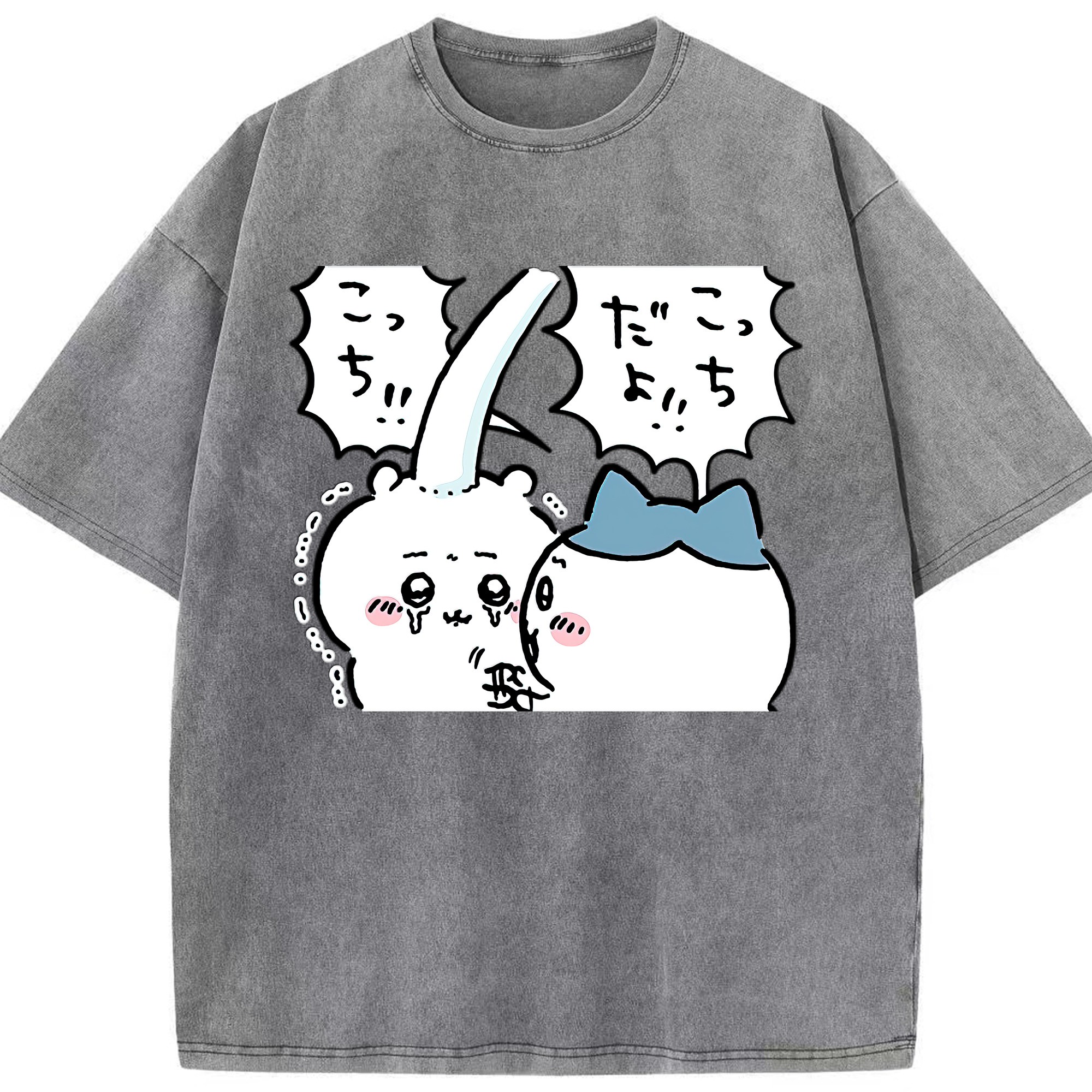 （画像用） ちいかわ ハチワレ Chii-kawa hachiware 綿100% ヴィンテージ風 半袖Tシャツ（フロントプリント）