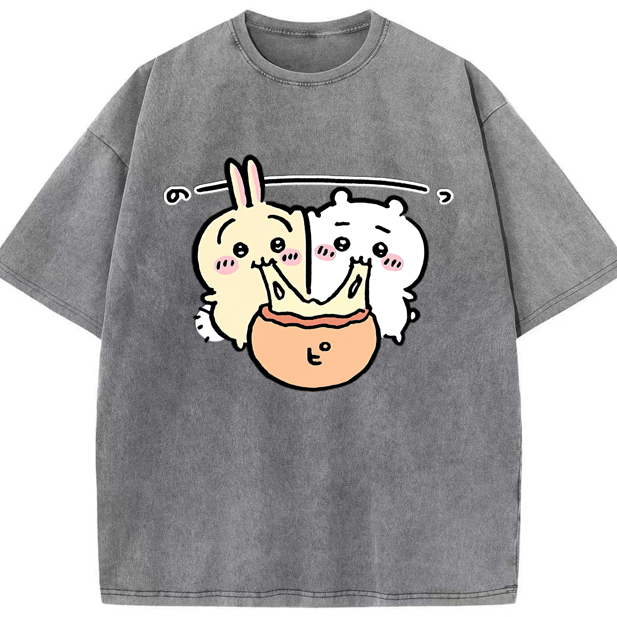 （画像用） ちいかわ うさぎ Chii-kawa usagi 綿100% ヴィンテージ風 半袖Tシャツ（フロントプリント）
