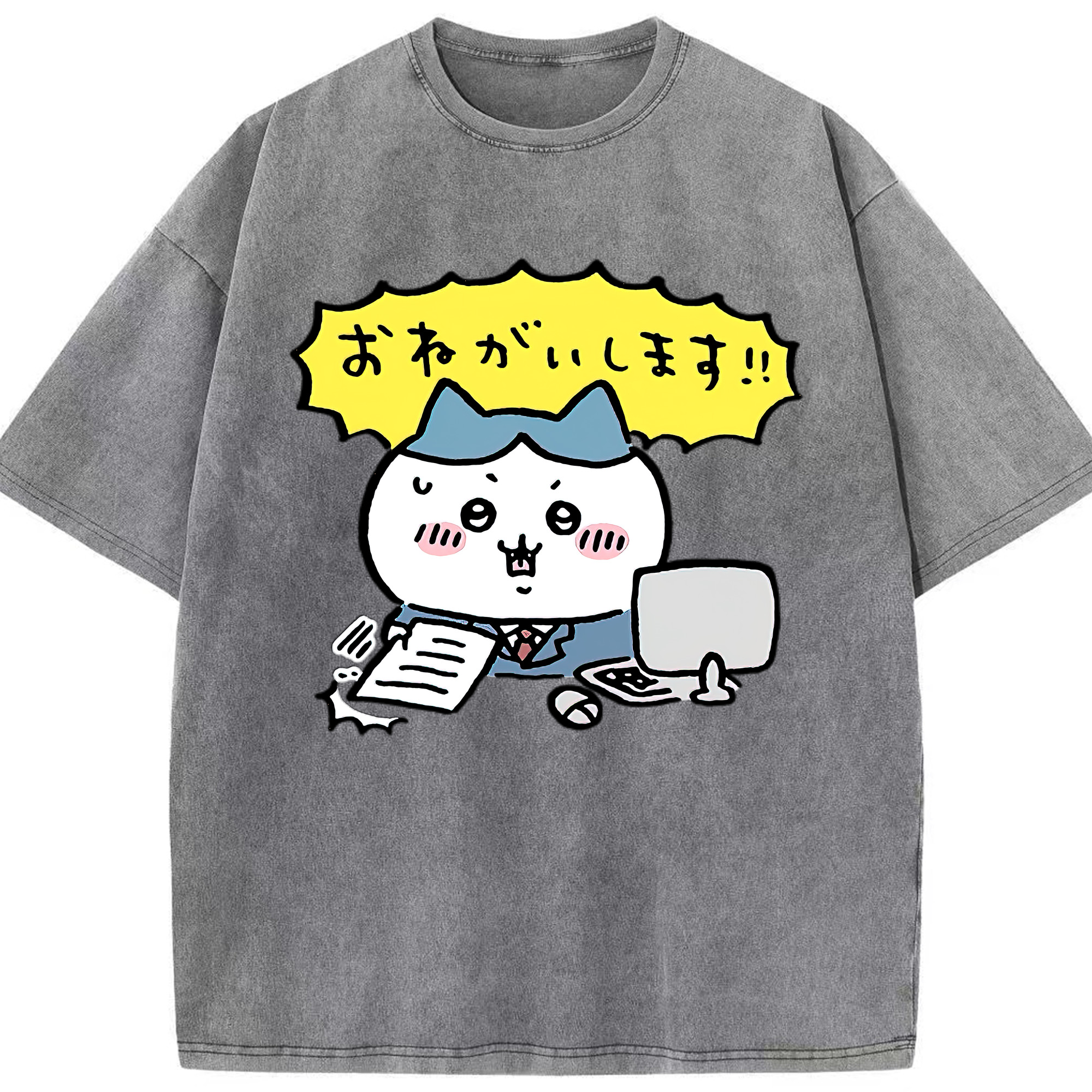（画像用） ちいかわ ハチワレ Chii-kawa hachiware 綿100% ヴィンテージ風 半袖Tシャツ（フロントプリント）