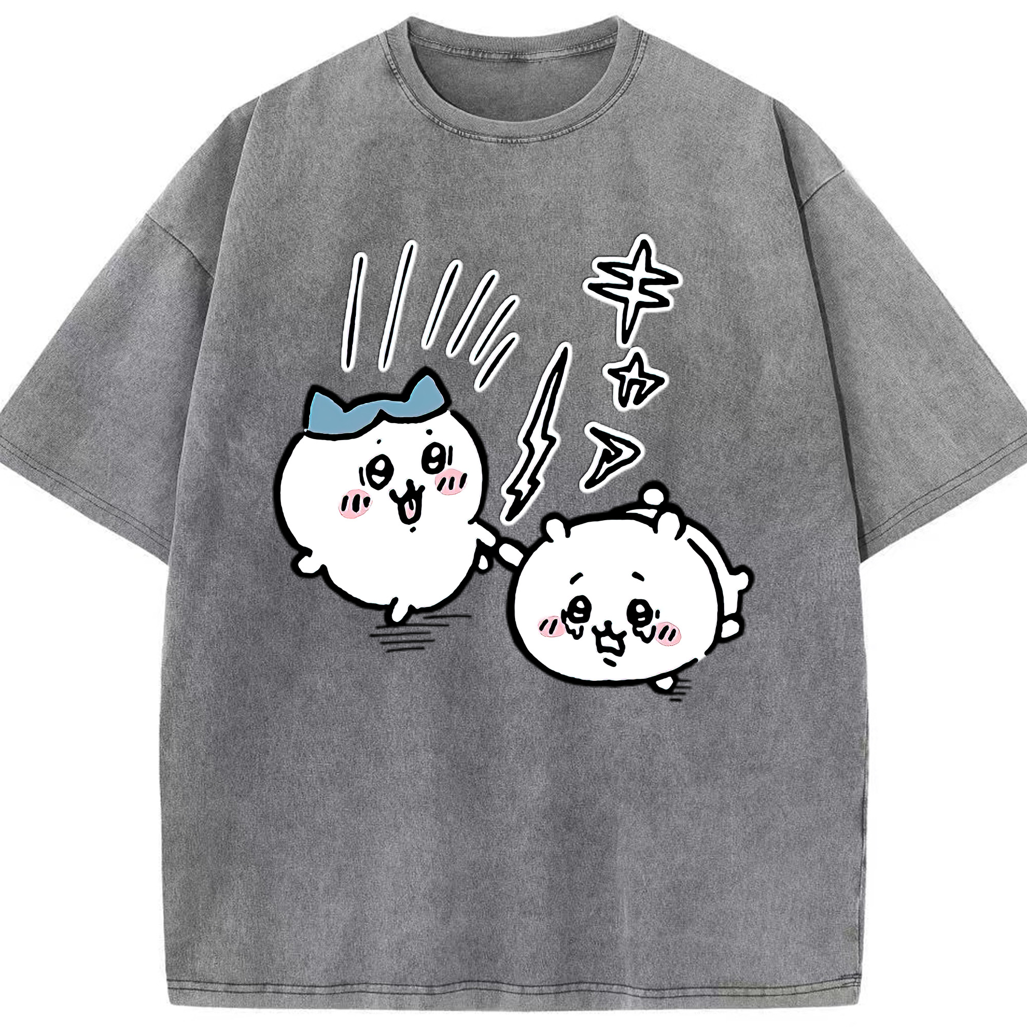 （画像用） ちいかわ ハチワレ Chii-kawa hachiware 綿100% ヴィンテージ風 半袖Tシャツ（フロントプリント）