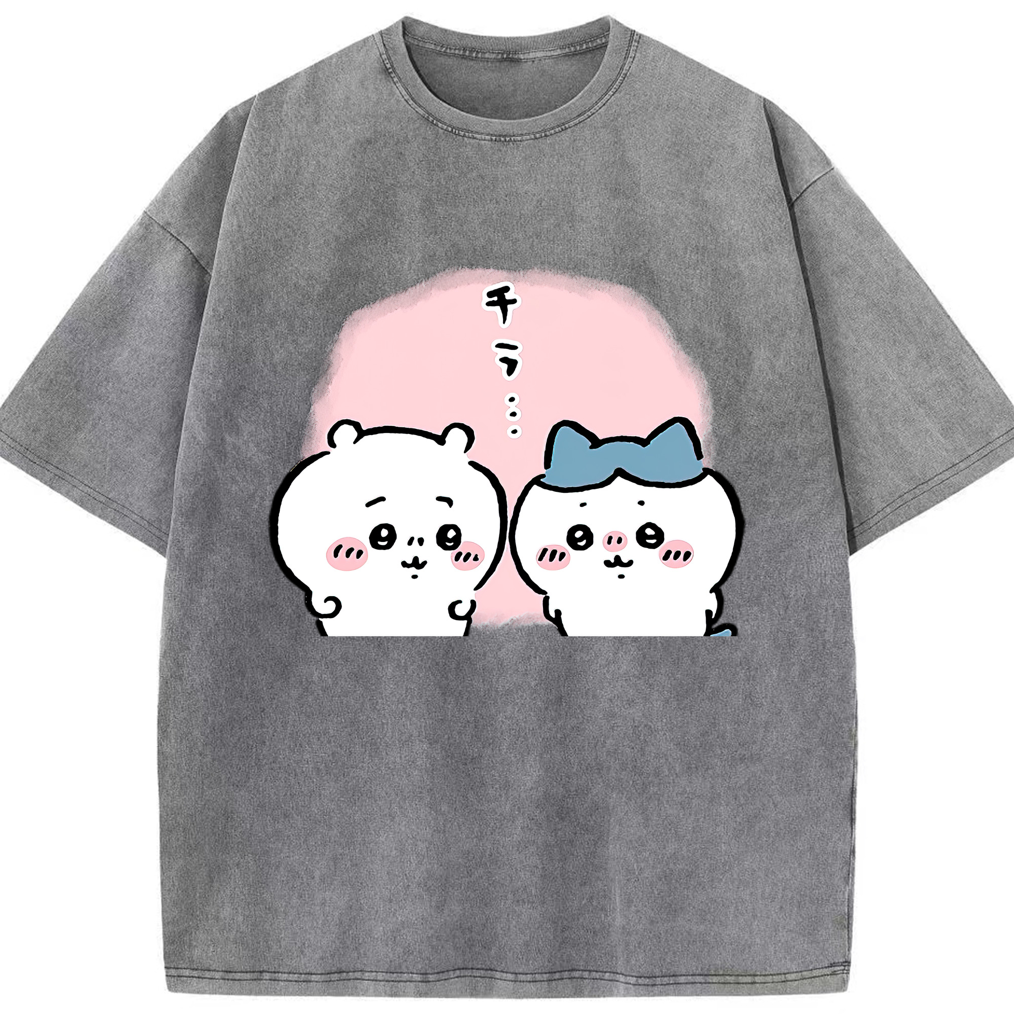 （画像用） ちいかわ ハチワレ Chii-kawa hachiware 綿100% ヴィンテージ風 半袖Tシャツ（フロントプリント）
