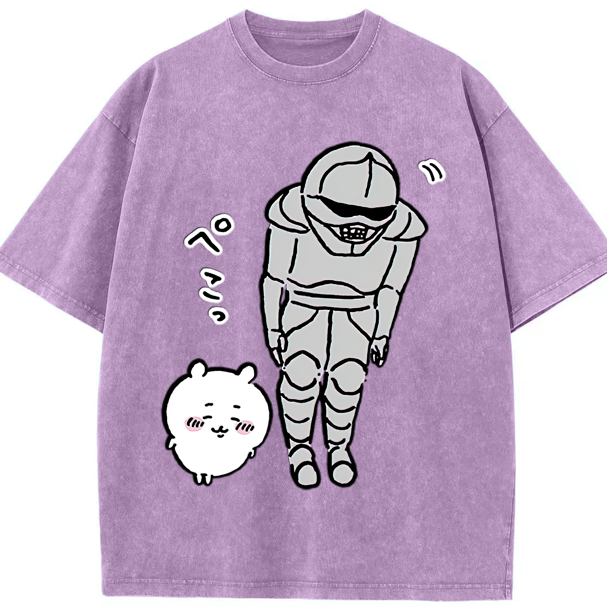 （画像用） ちいかわ 労働の鎧さん Chii-kawa Mr. Armor of Labor 綿100% ヴィンテージ風 半袖Tシャツ（フロントプリント）